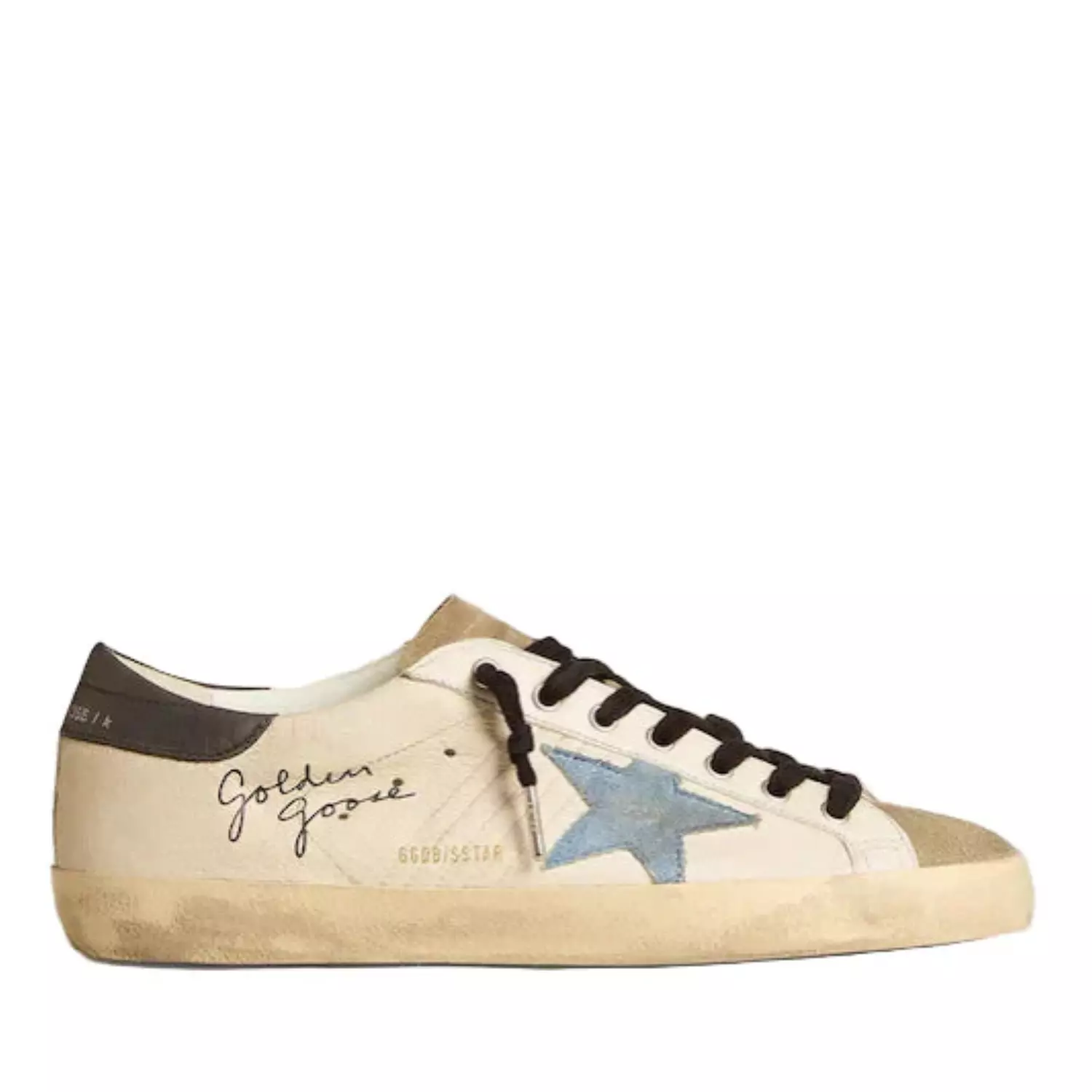Golden goose Super-Star in nappa leather with light blue suede star and gray leather heel tab