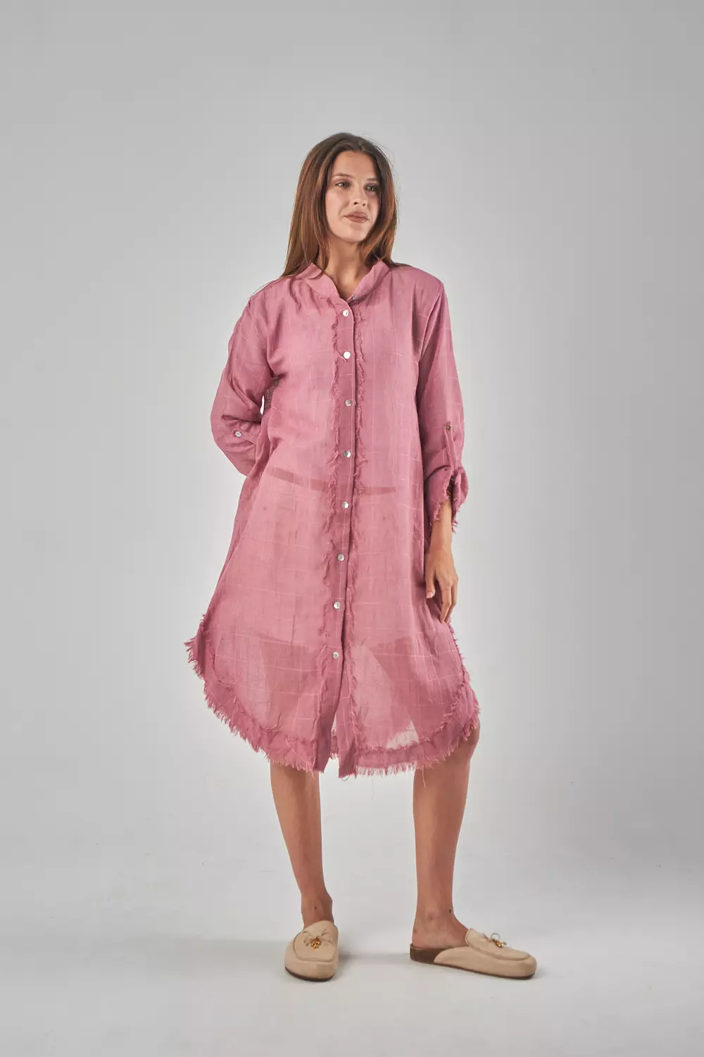 Mesh Linen Pink Shirt image