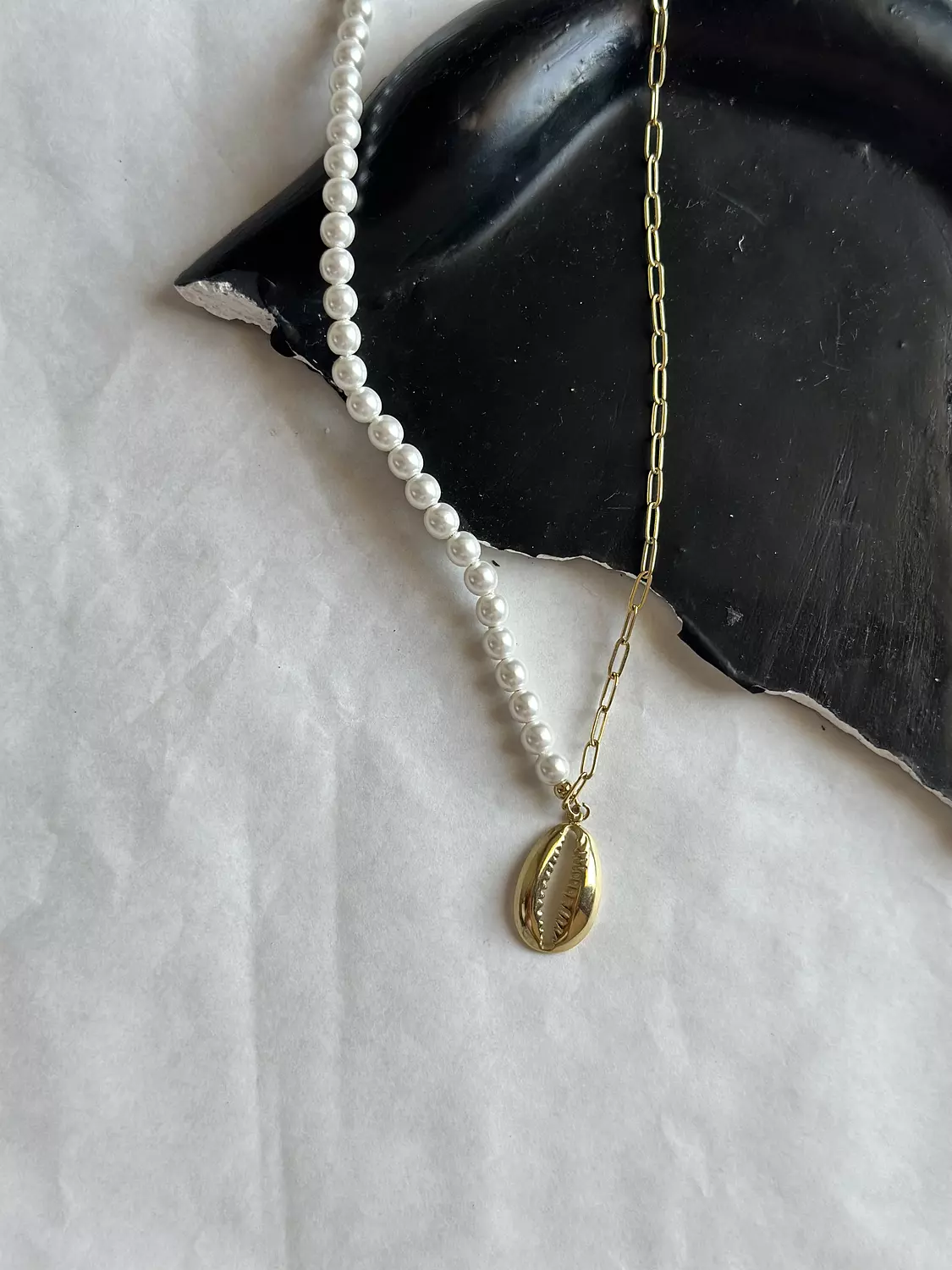 Half Pearl Seashell Necklace  1