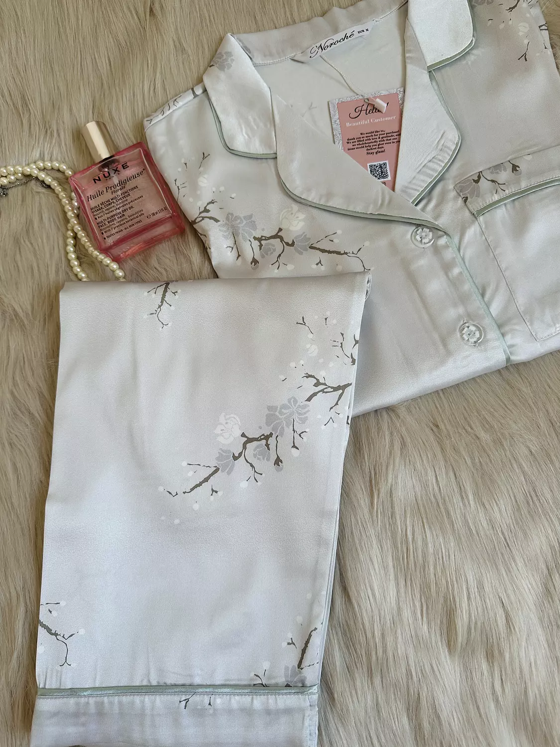 Snow blossom Turkish Pure Silk Pjs 1
