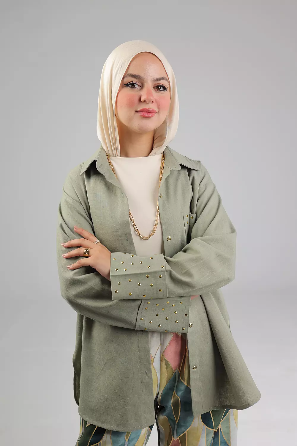 Olive studded linen shirt 6