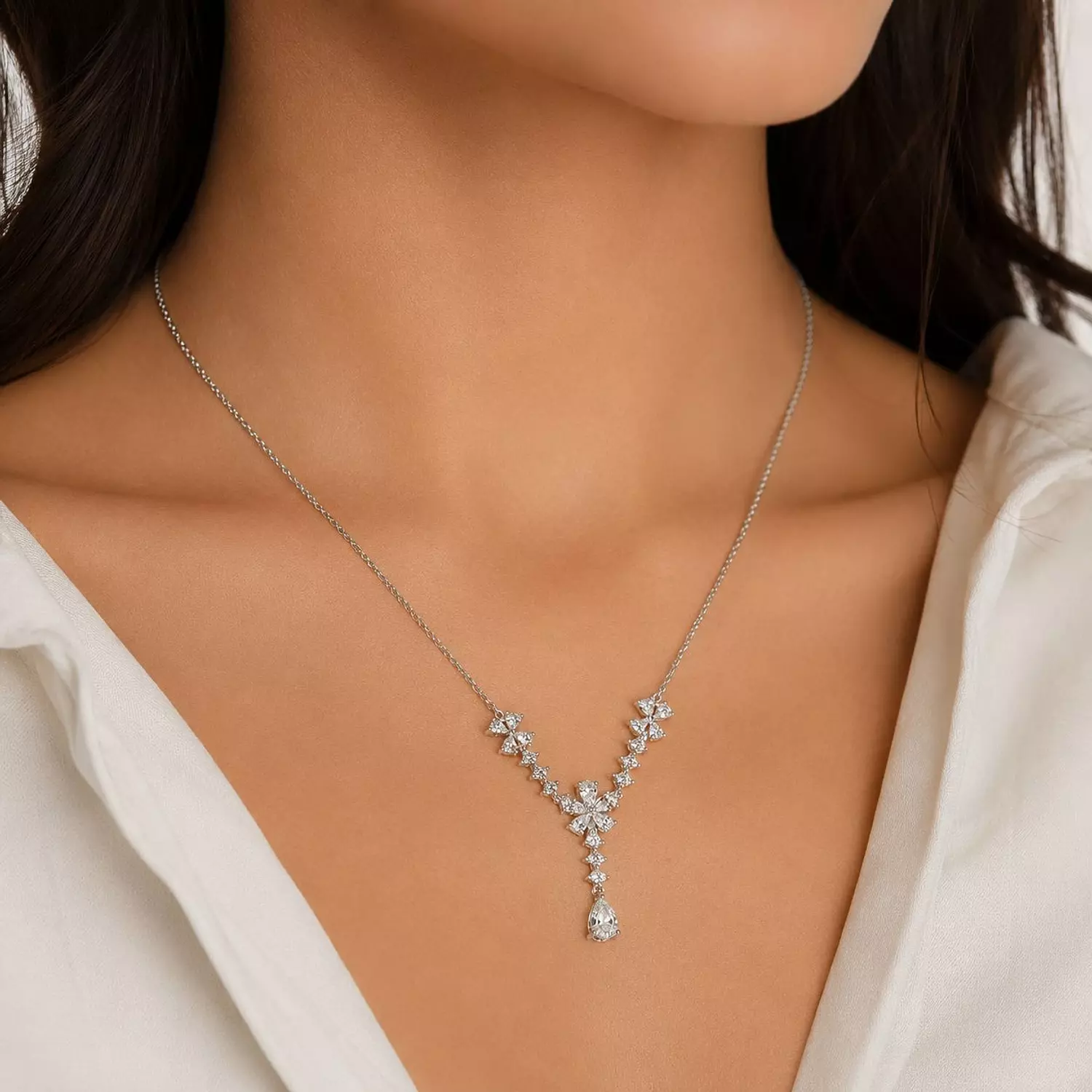  Silver Necklace Flower image