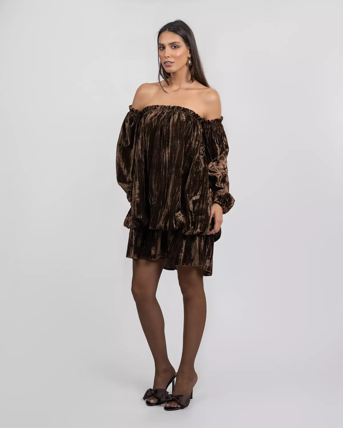 Off-Shoulder Velvet Mini Dress hover image
