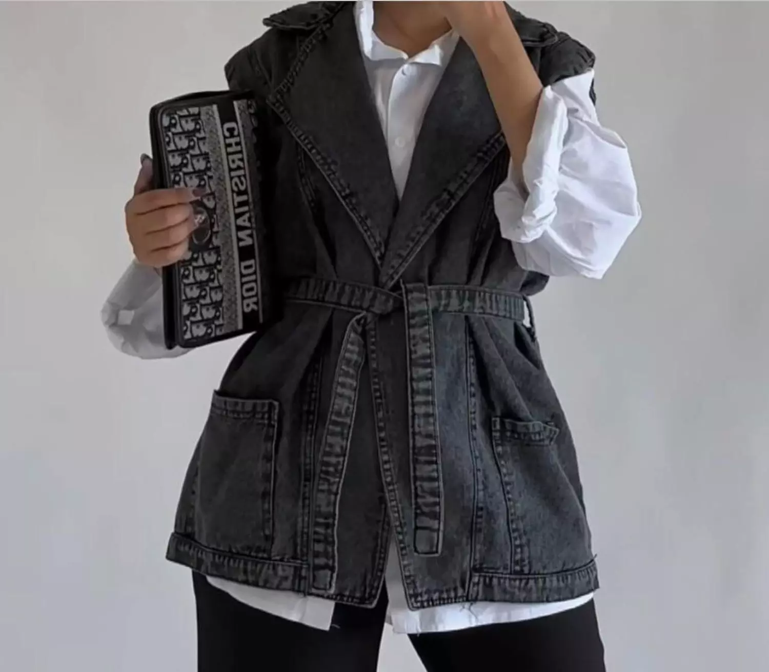 Denim Vest with Belt | Blue & Black 2
