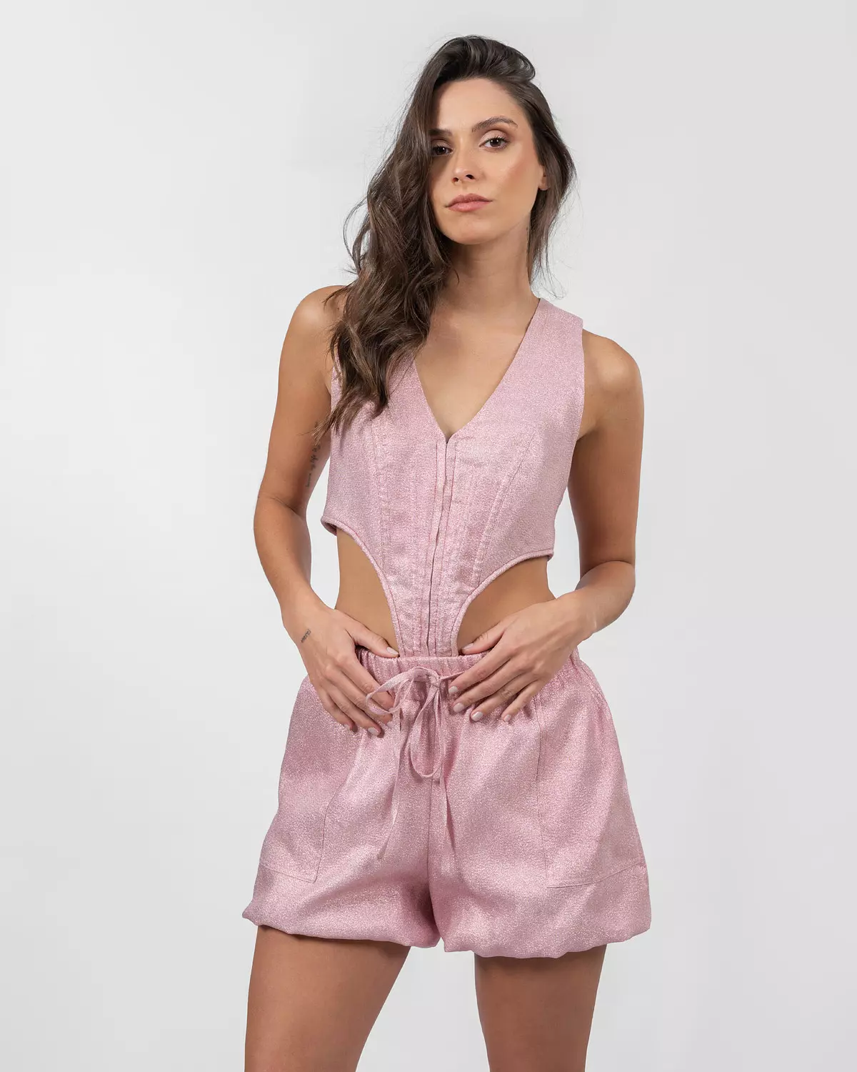Shimmery Pink Cut-Out Romper  3