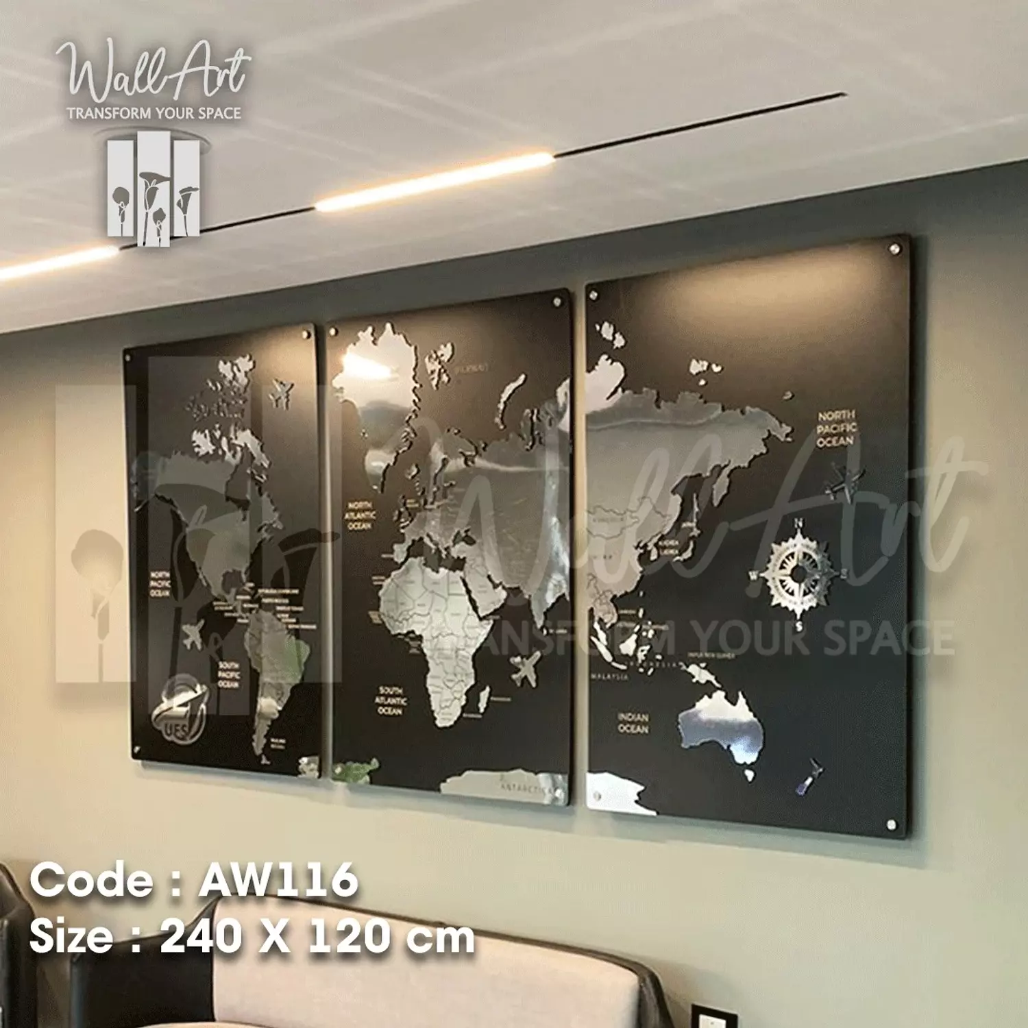 AW116-Engraved World Map   image