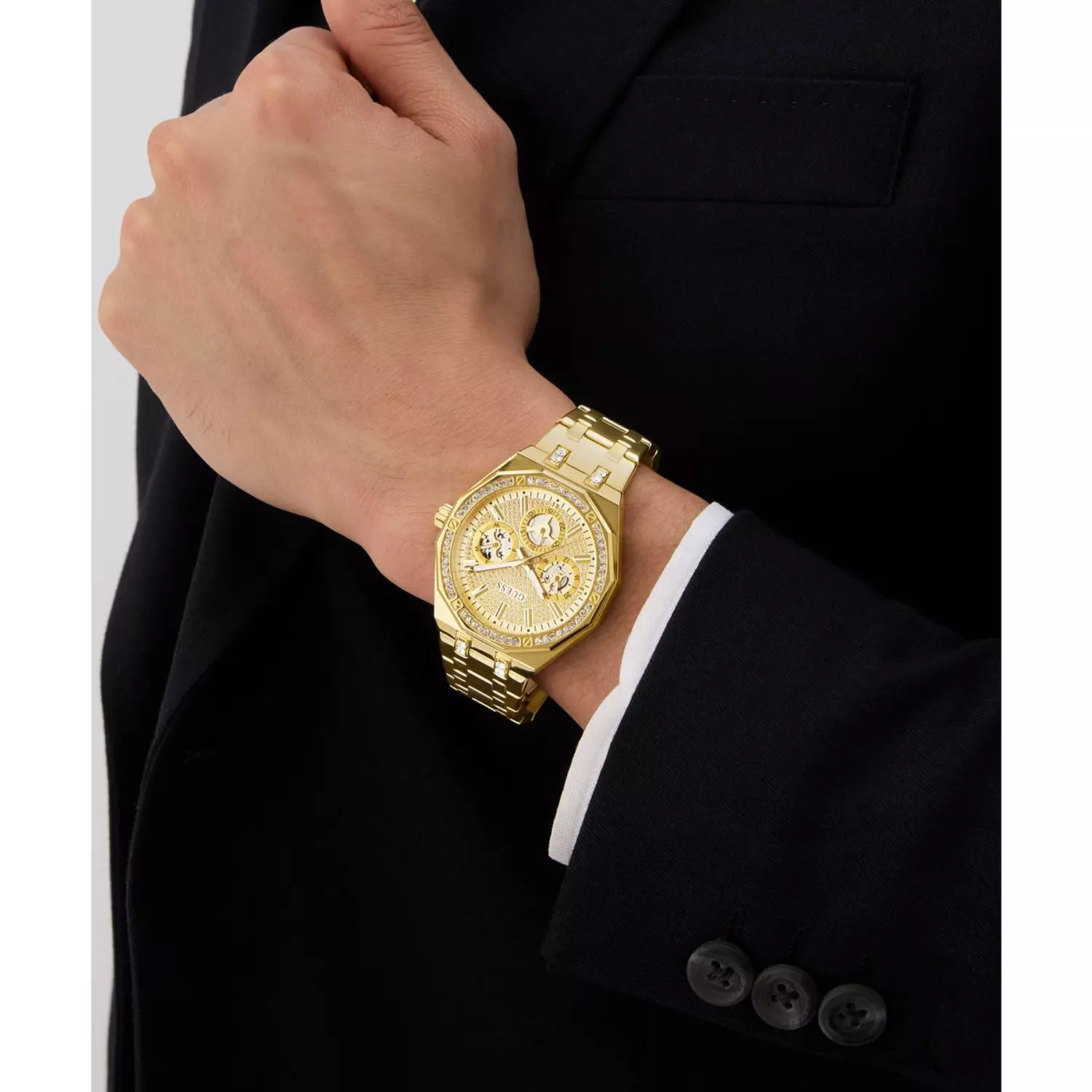 GUESS Mens Gold Tone Multi-function Watch Gold Tone Stainless Steel Bracelet GW0960G2 8