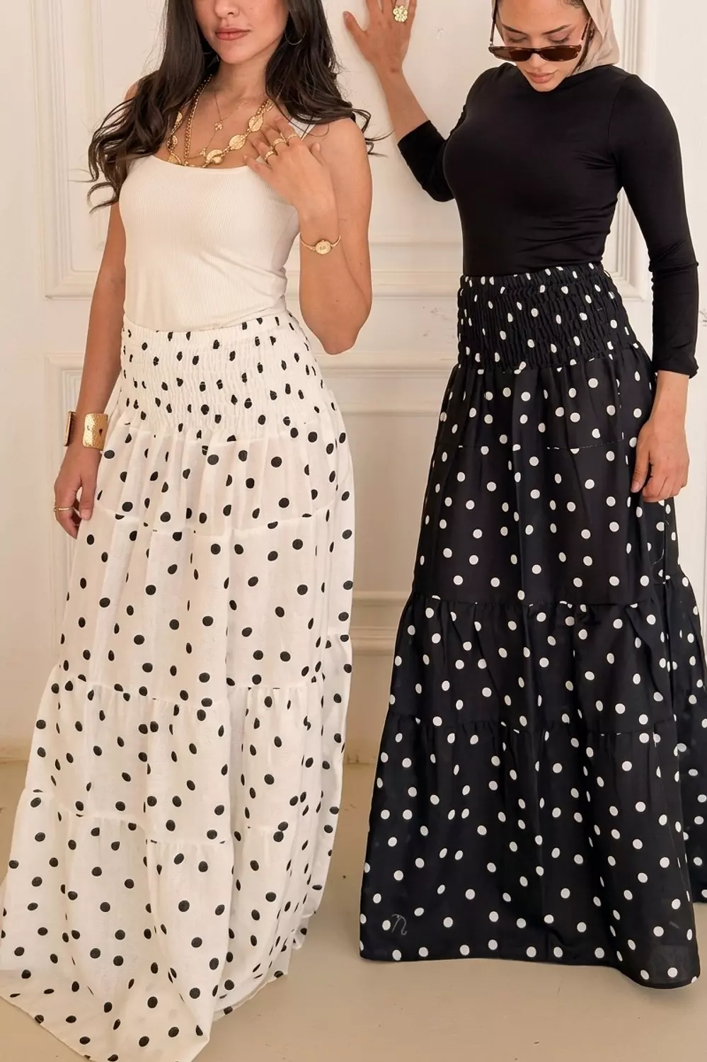 Bohemian Polka Dot Tiered Maxi Skirt 3