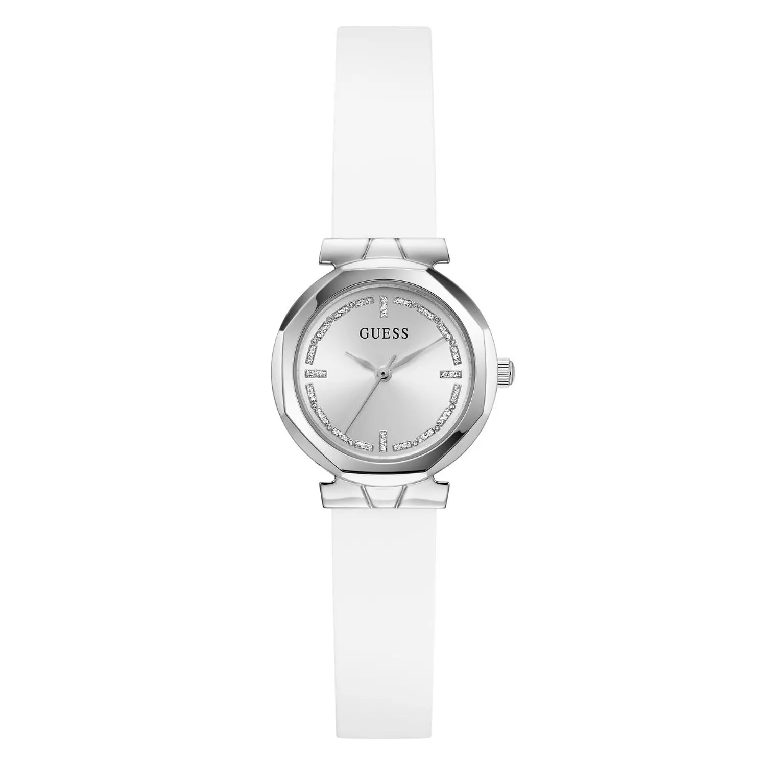 GUESS Ladies White Silver Tone Analog Watch White Silicone Strap GW0928L1 image