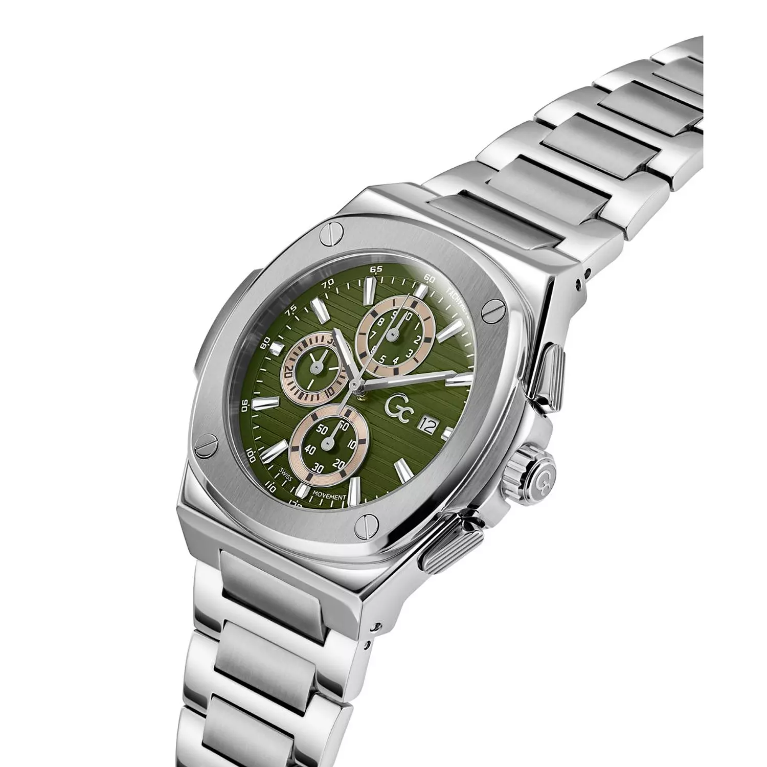 Gc Coussin Shape Chrono Metal Men Watch Silver Stainless Steel Bracelet 4