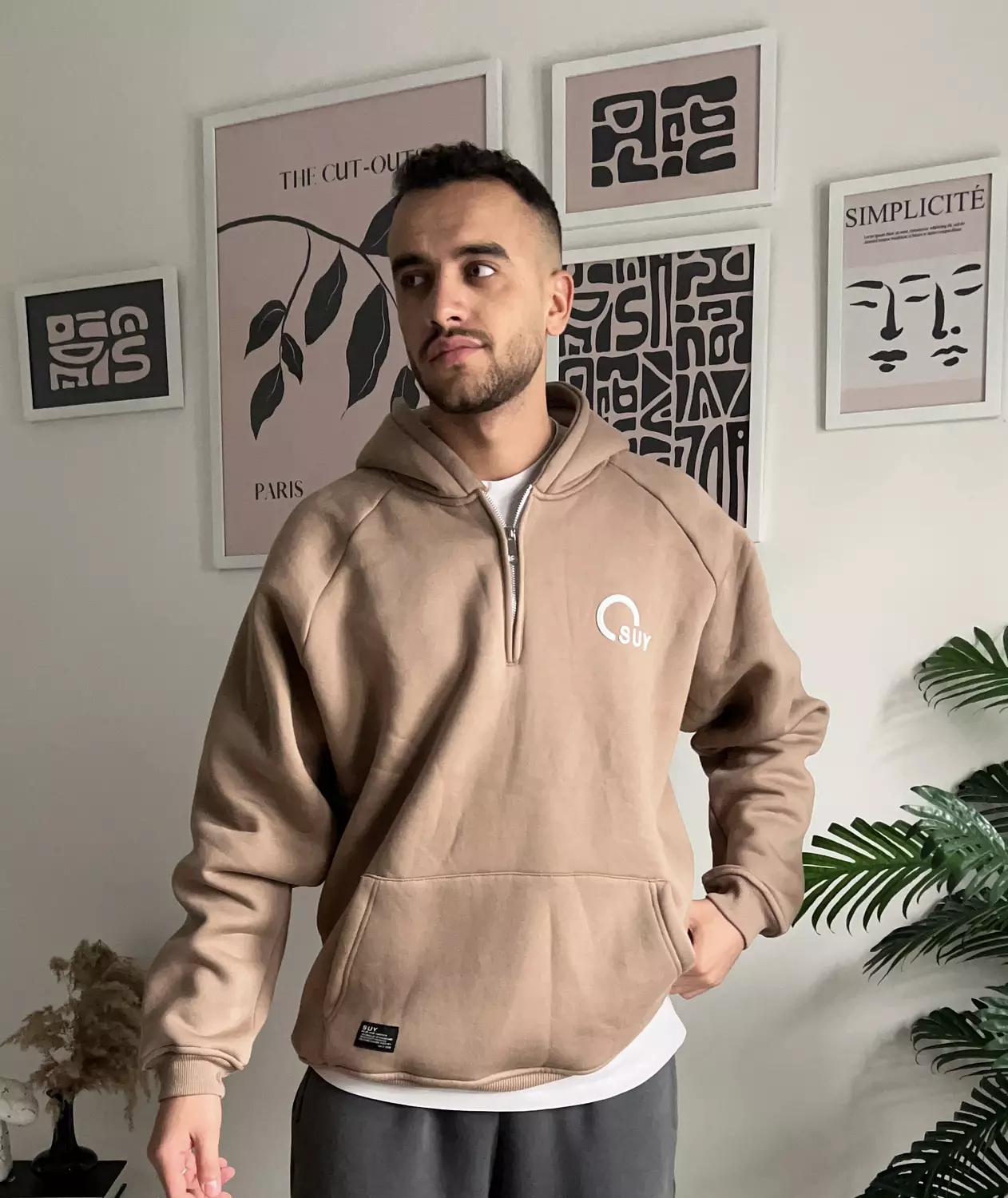 Half Zipper Hoodie _ Beige image