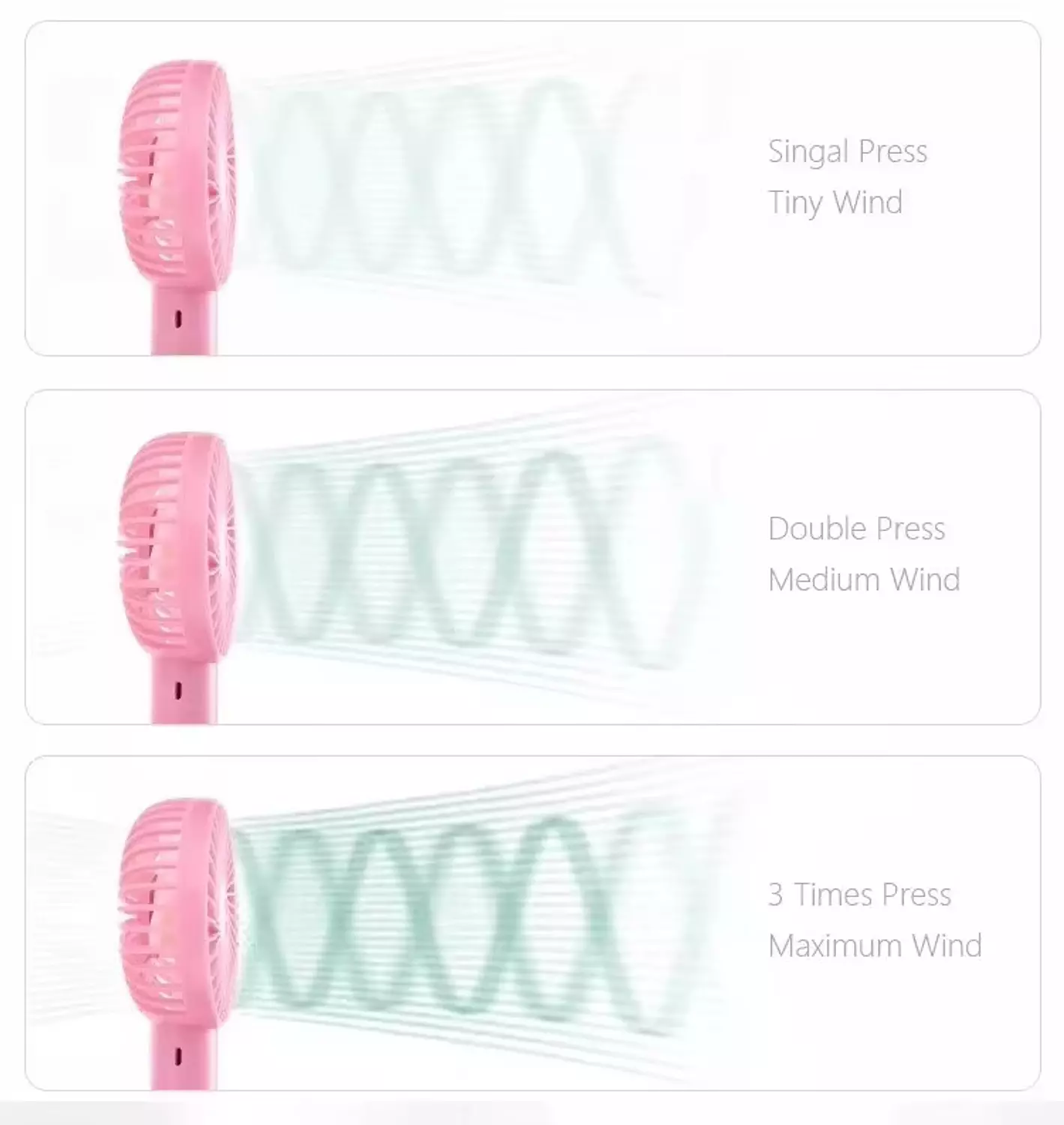 SS-2 Rechargeable Handheld Fan - 3 Speeds - pink 8