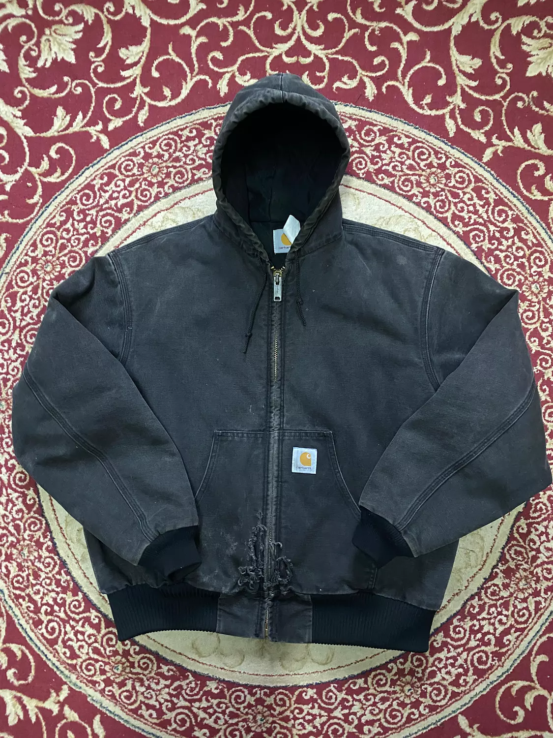 Carhartt Active Jacket, Padded Duck Full-Zip Hoodie, Made in USA, Men's Size Medium cotton black type Vintage Second Hand