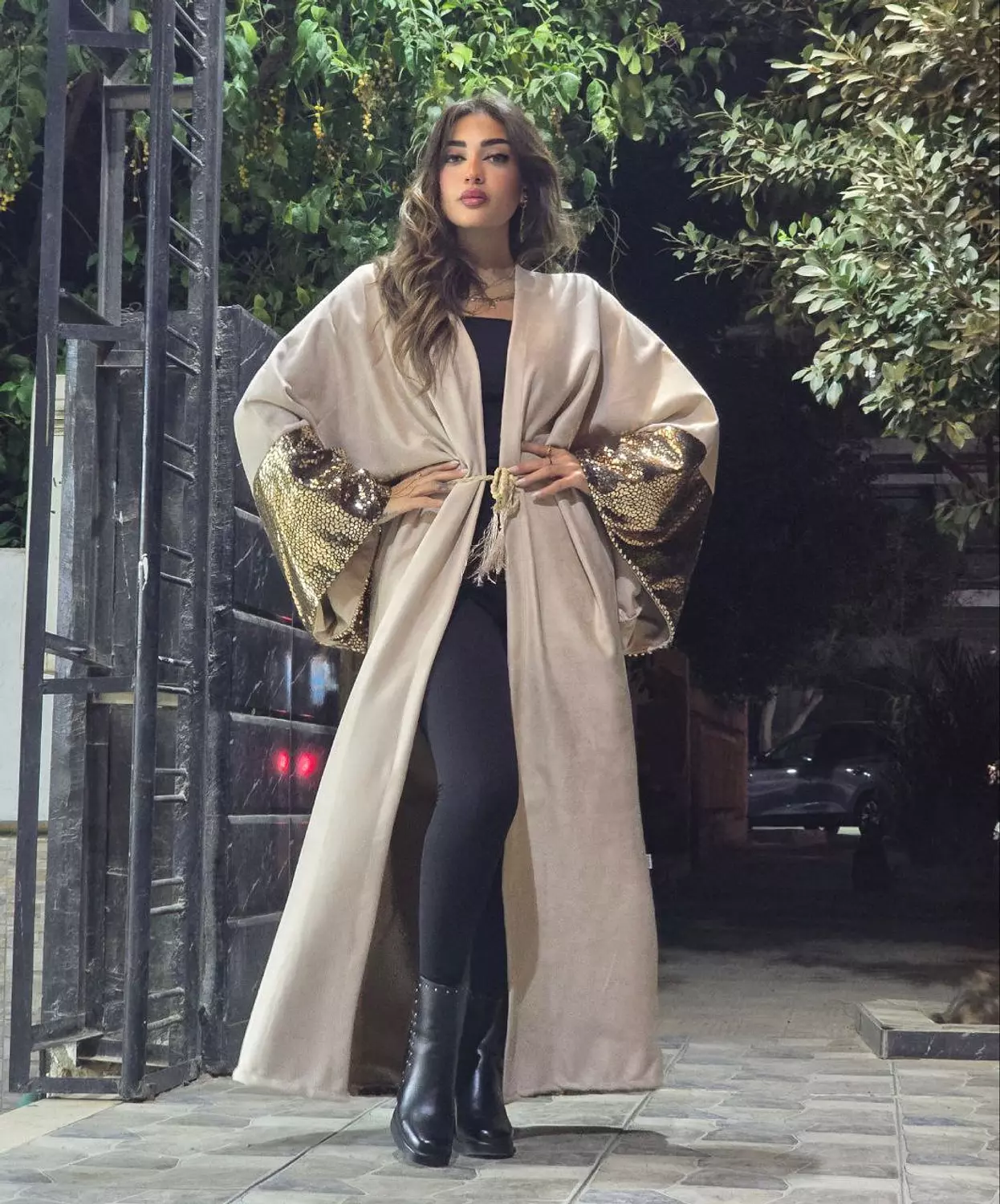 Beige Metallic Kaftan  image