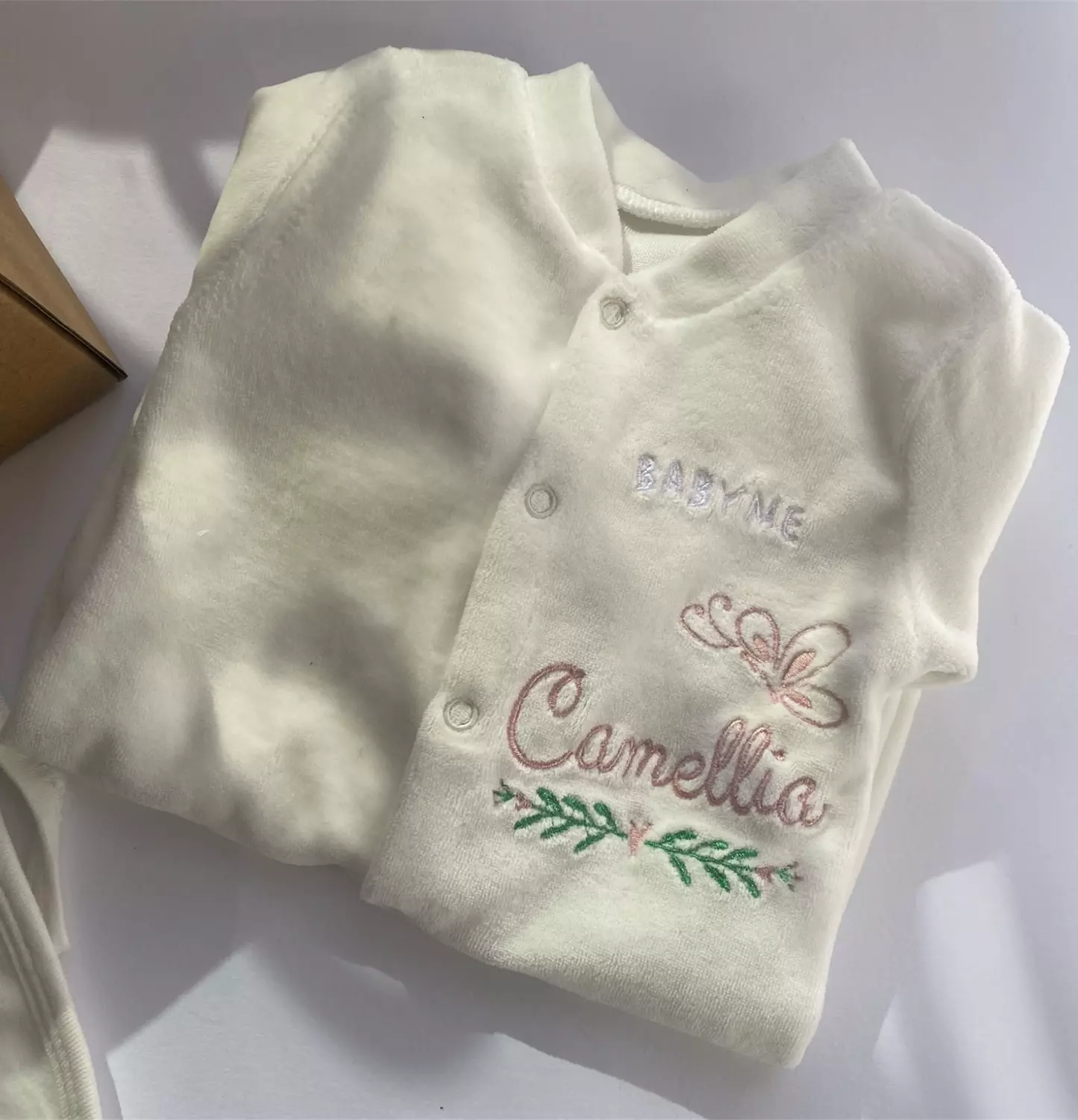 Pink Butterfly x Leaves Embroidery Design 1