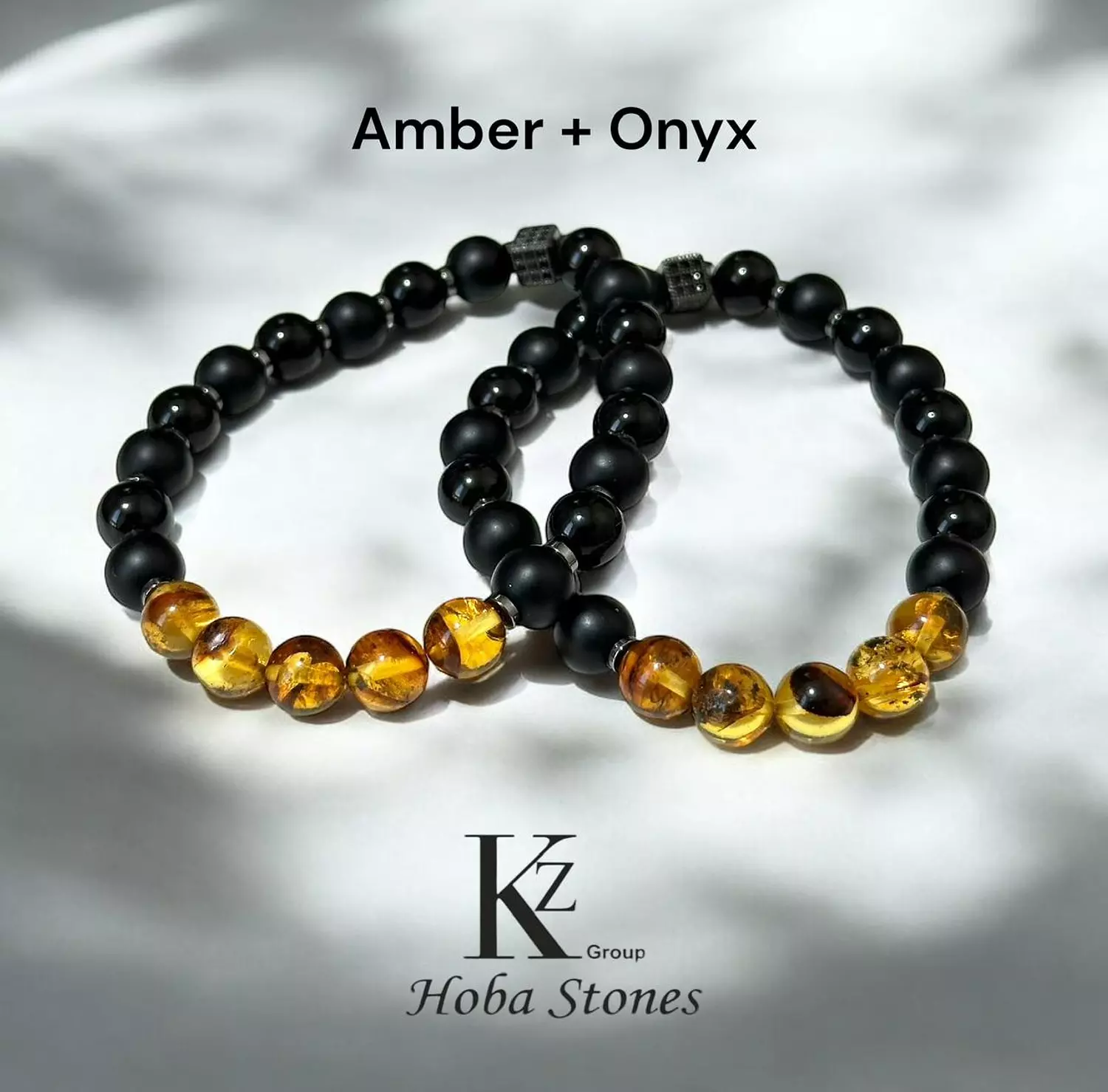 Bracelet Amber with Onyx and hematite separators image