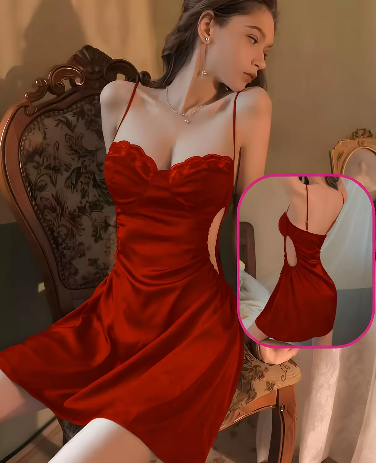 Lace Cup Satin Mini Slip Dress 2