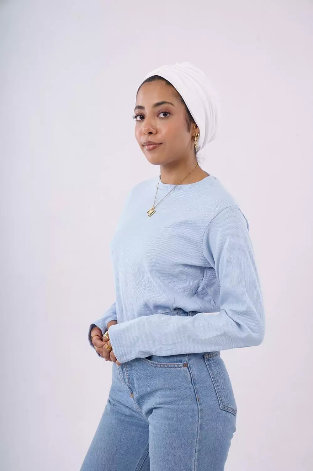 Ribbed long sleeves top in baby blue hover image