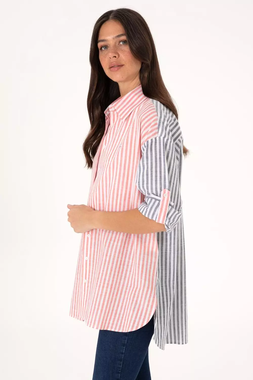 Women's Cherry Striped Long Sleeve Tunic Shirt hover image