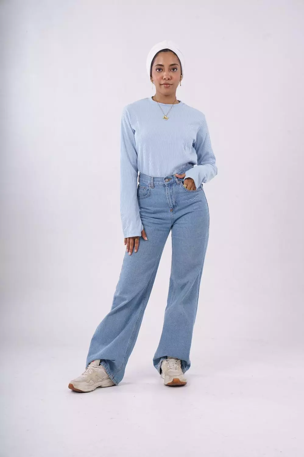 Ribbed long sleeves top in baby blue 4