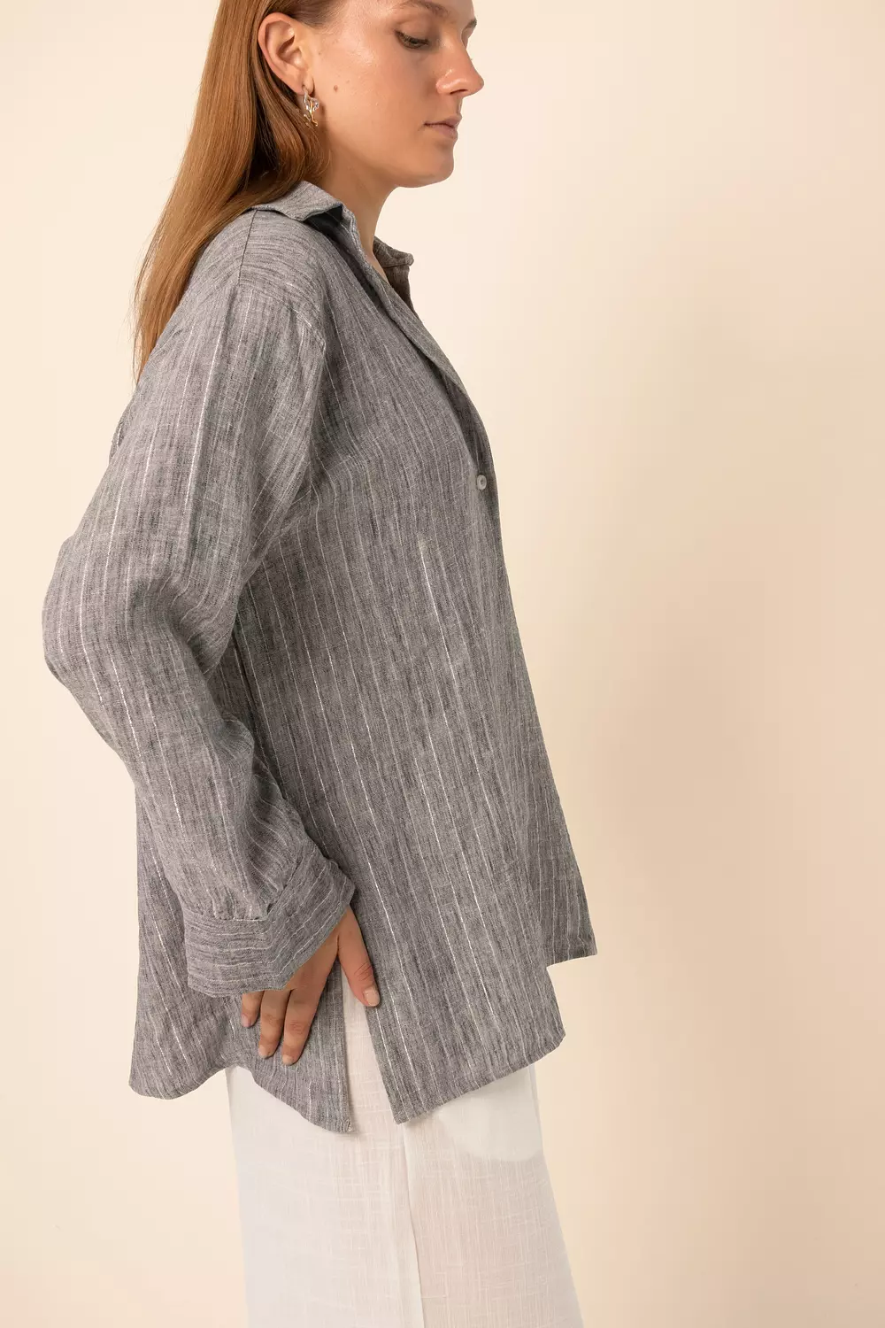 Oversized Shirt in silver Stripes - Dark Grey 5