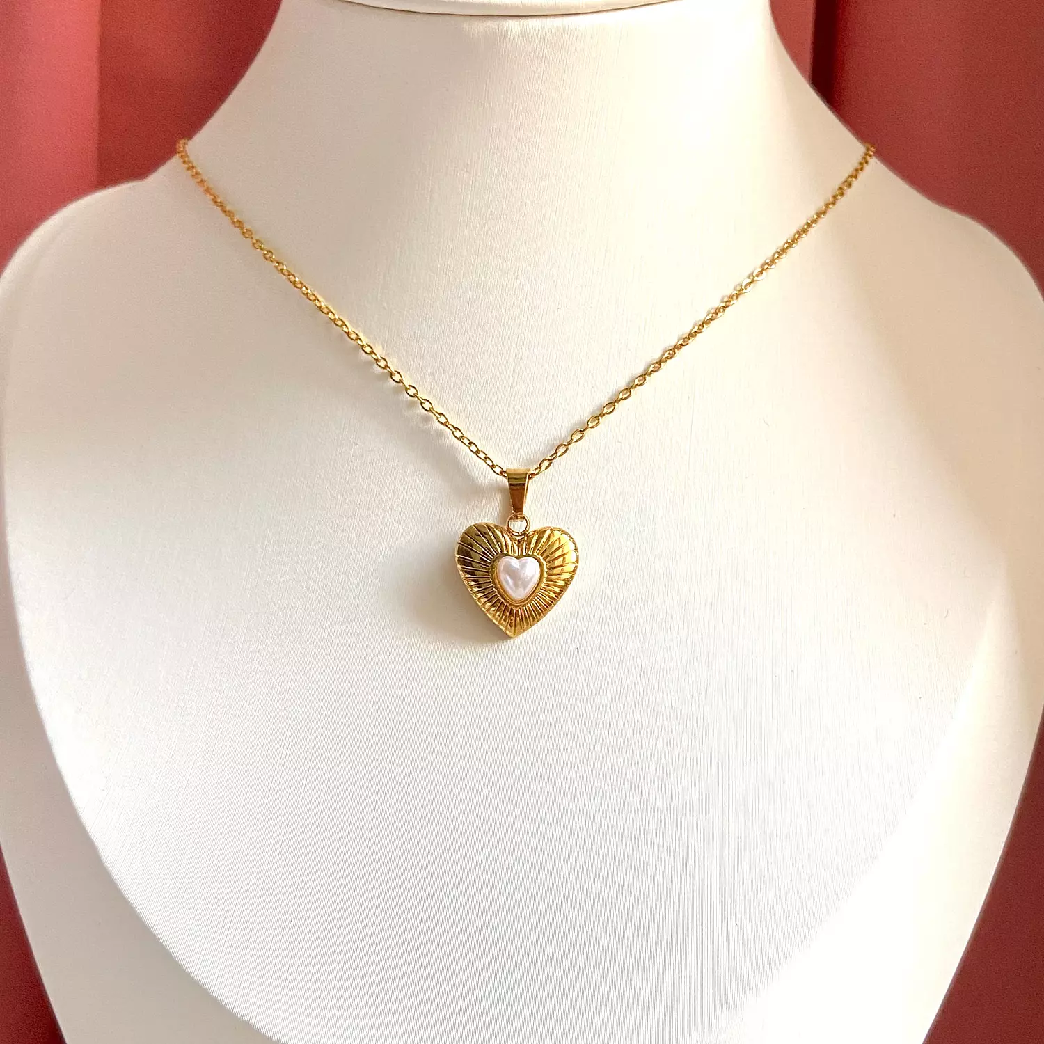 Heart shaped stainless steel necklace with pearl 🤍 image