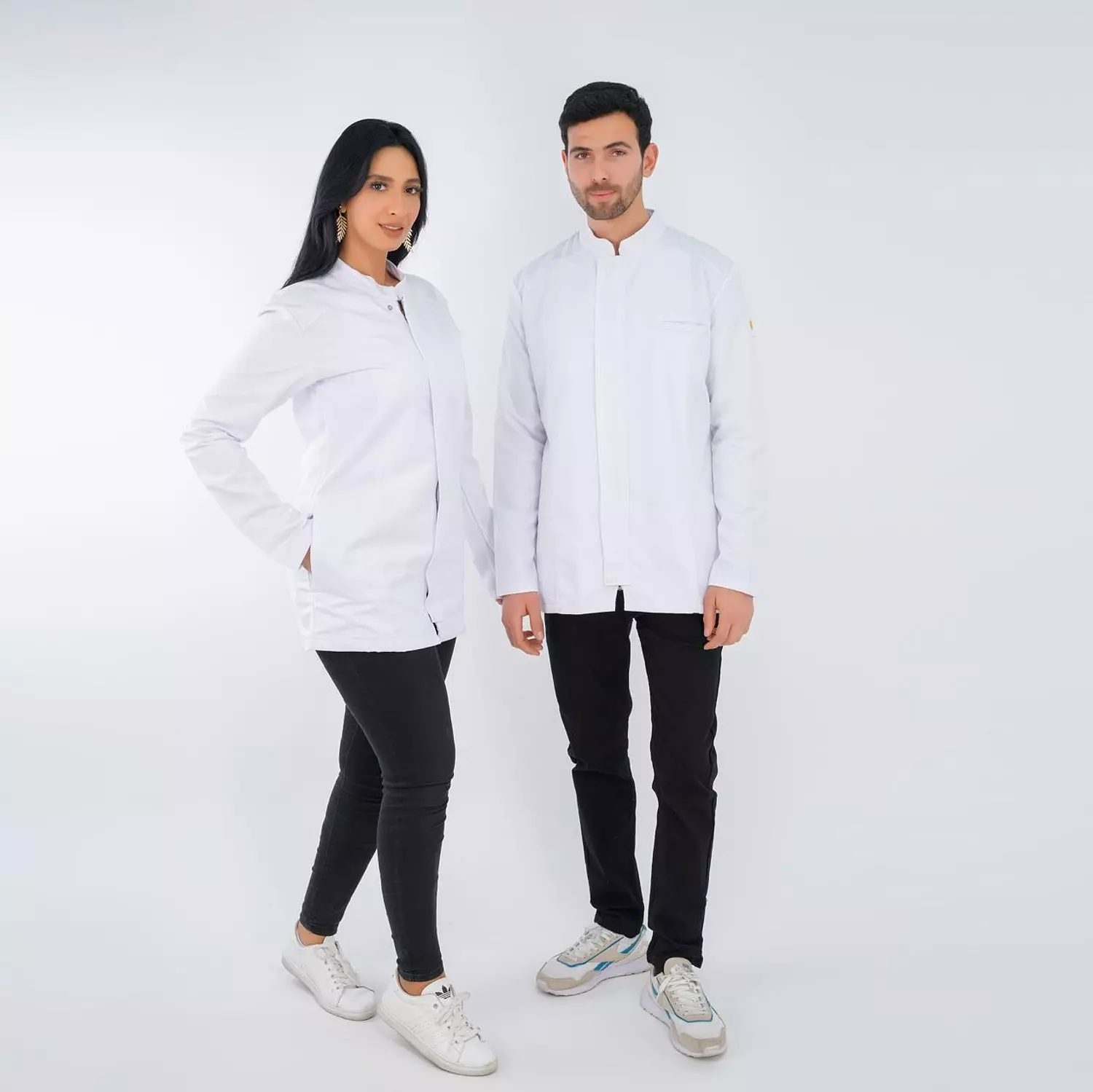 White Half Collar Lab Coat with Zipper 9