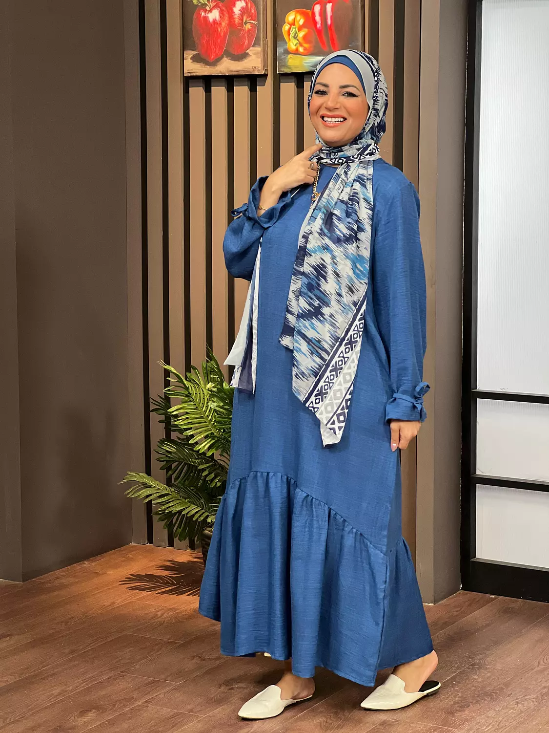 Ribboned Linen Dress - Indigo hover image