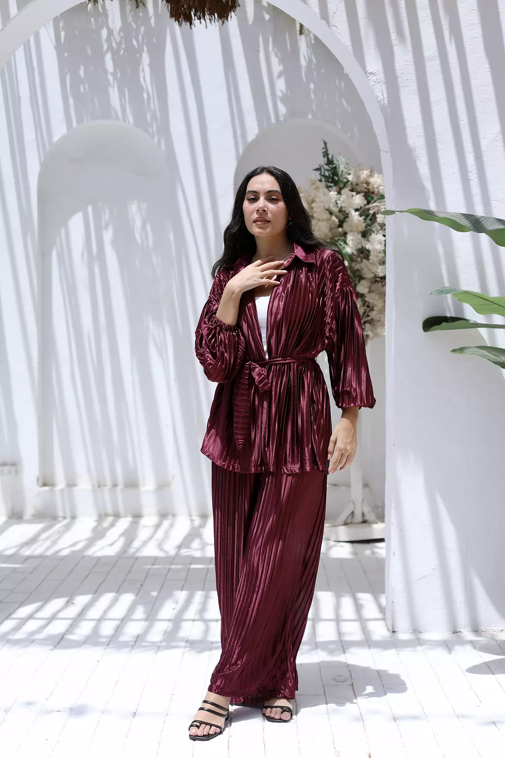 Burgundy Plisse Set  image