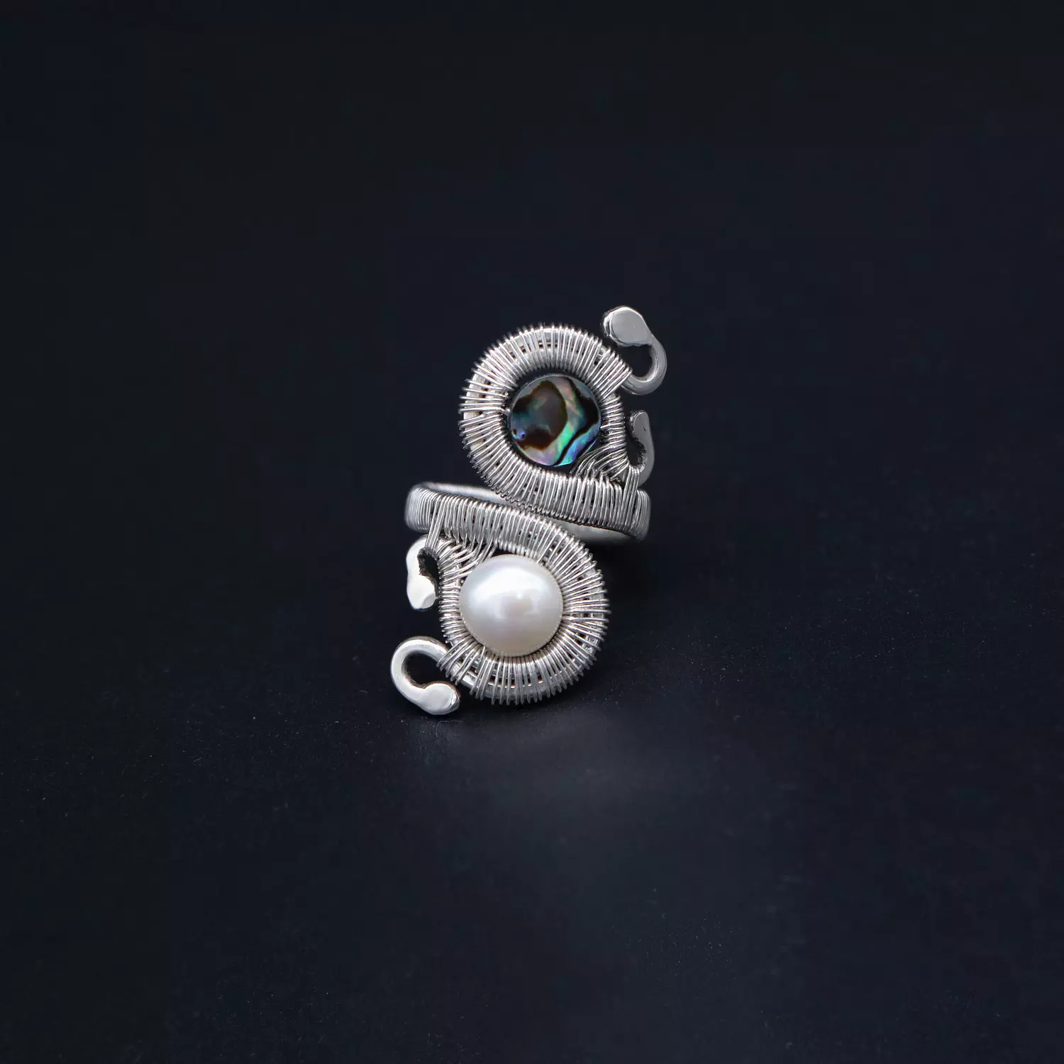 Wire wrapped silver 925 with abalone shell and freshwater pearl. image