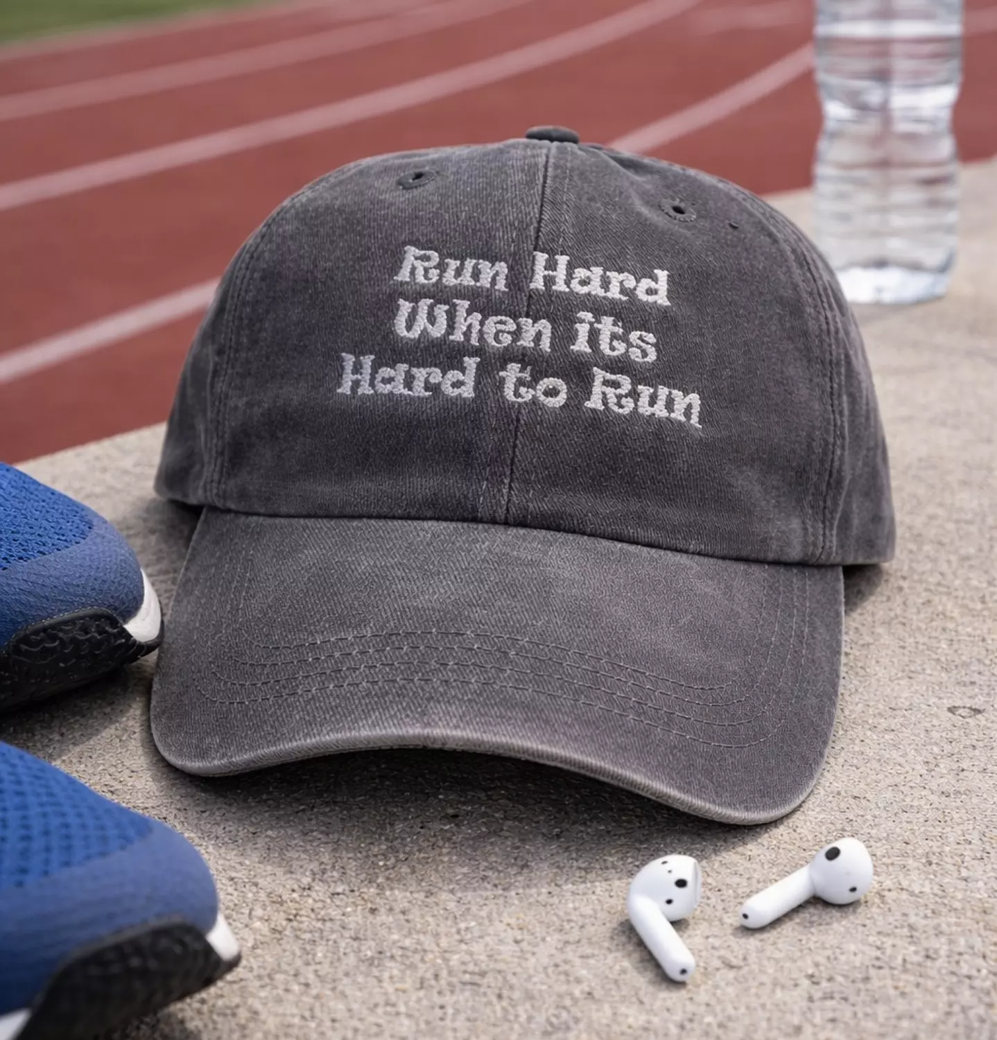 Run Hard Dark Grey Washed Cap image