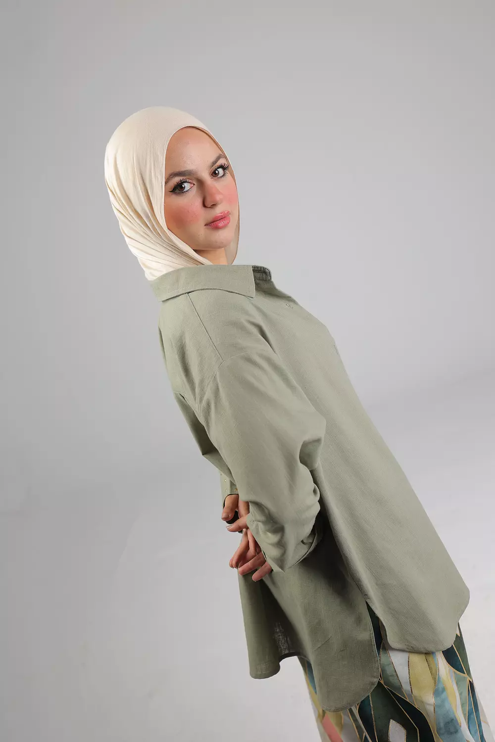 Olive Plain Linen Shirt 1