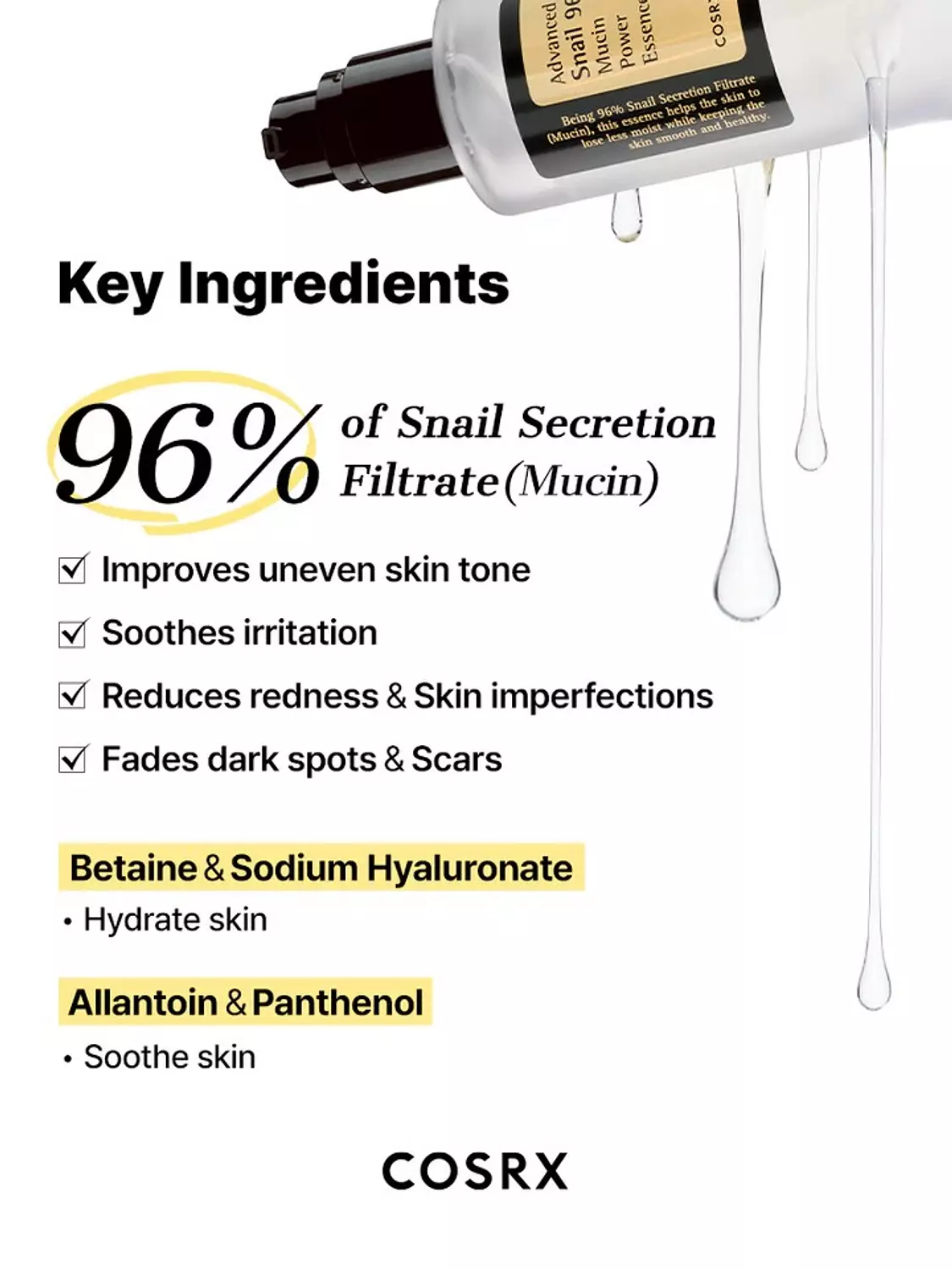 Cosrx Enriched with 96% skin-boosting ingredient snail secretion filtrate  1