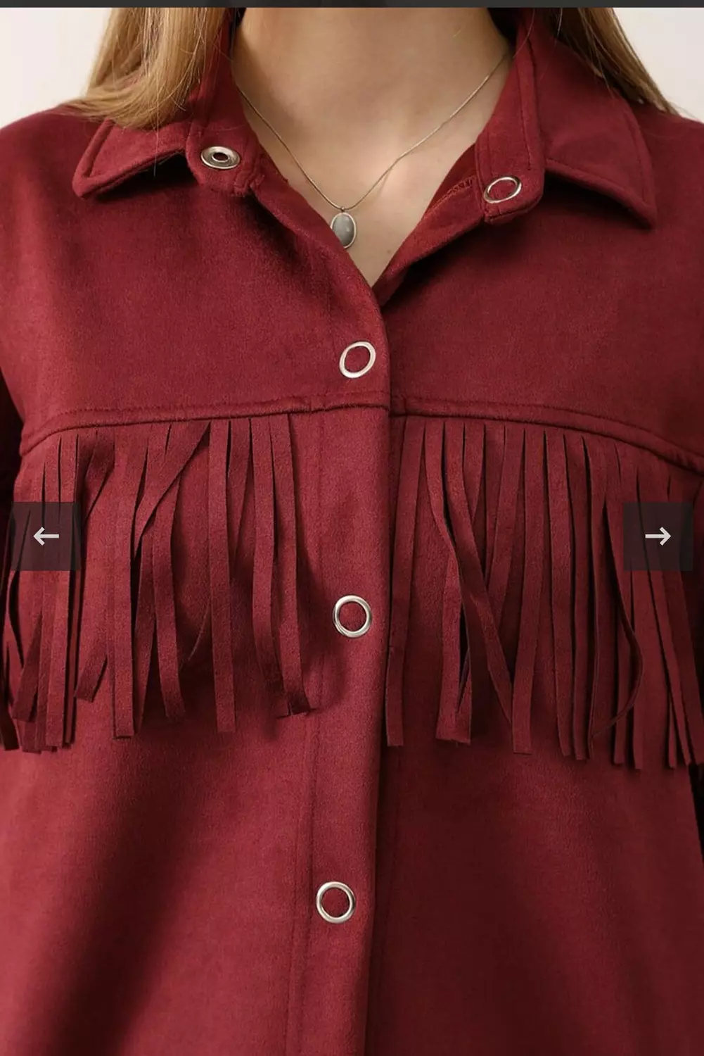 Burgundy Fringes Kadife Shirt 2