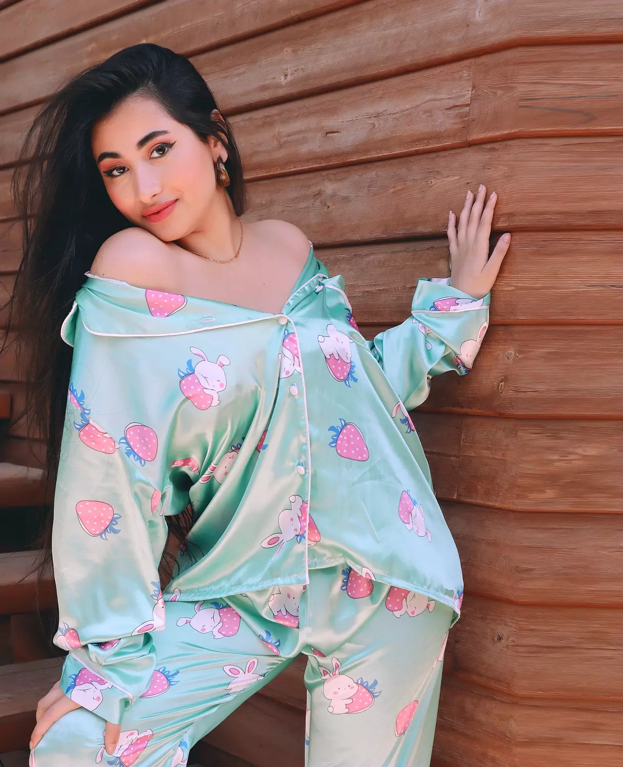 Bunny & Strawberry Print Satin Pajama 14