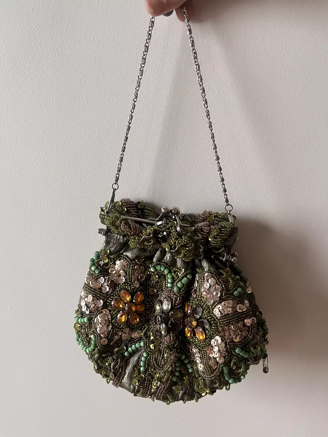 Unique handmade green bag hover image