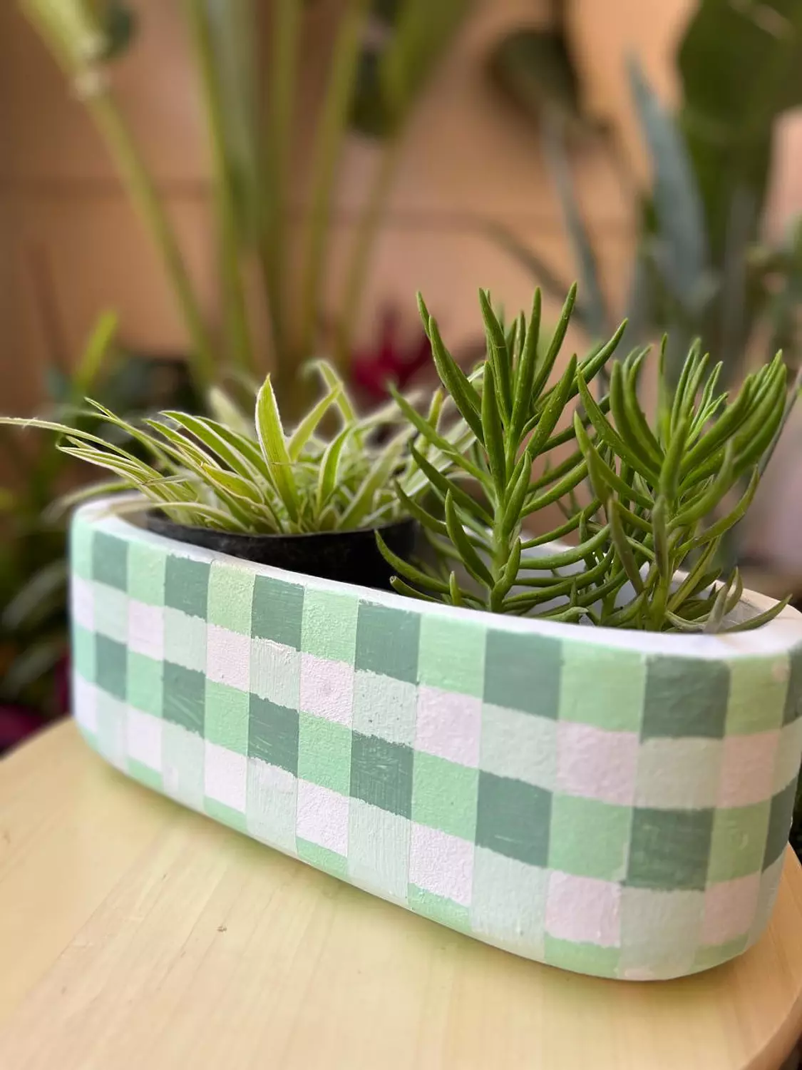 Green X White Oval Pottery Plant Pot size 34 image