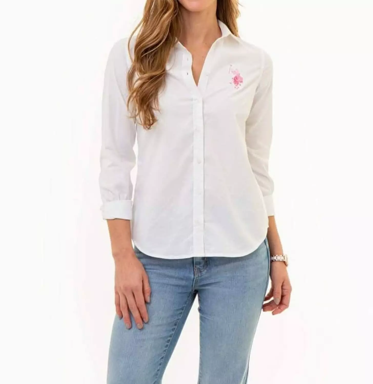 U.S. Polo Assn. Women’s Classic White Shirt – Pink Logo image