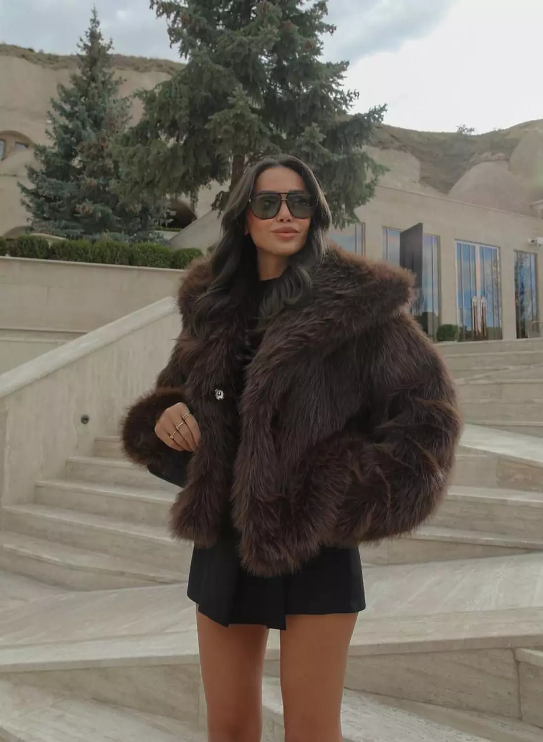 Imported fur jacket with elegant collar 