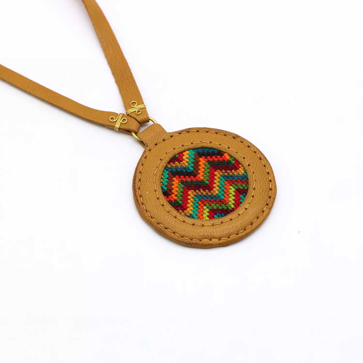 Genuine leather necklace with colorful Cross-stitching image