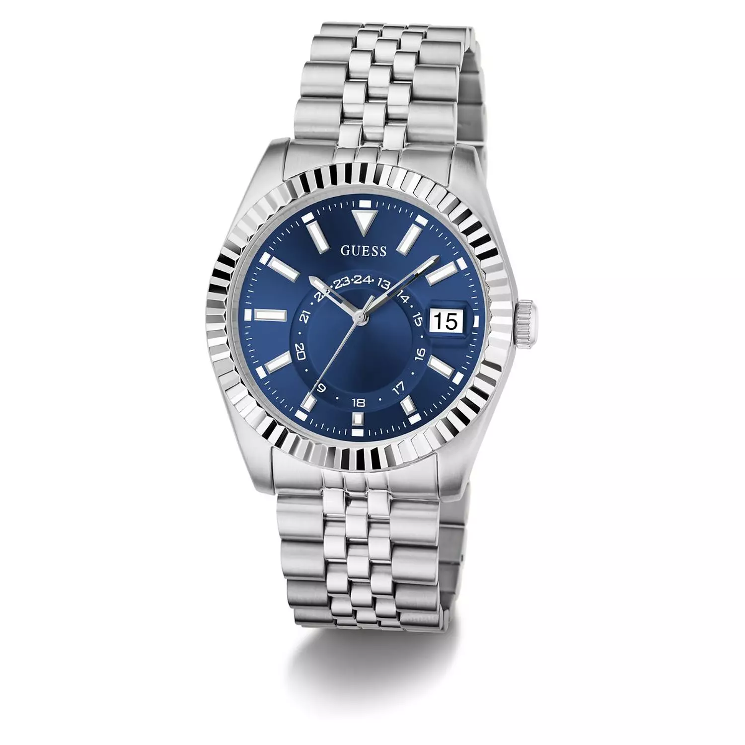 GUESS JADEN Men Silver Tone Multi-function Date Watch Silver Tone Stainless Steel Brushed/Polished Bracelet 4