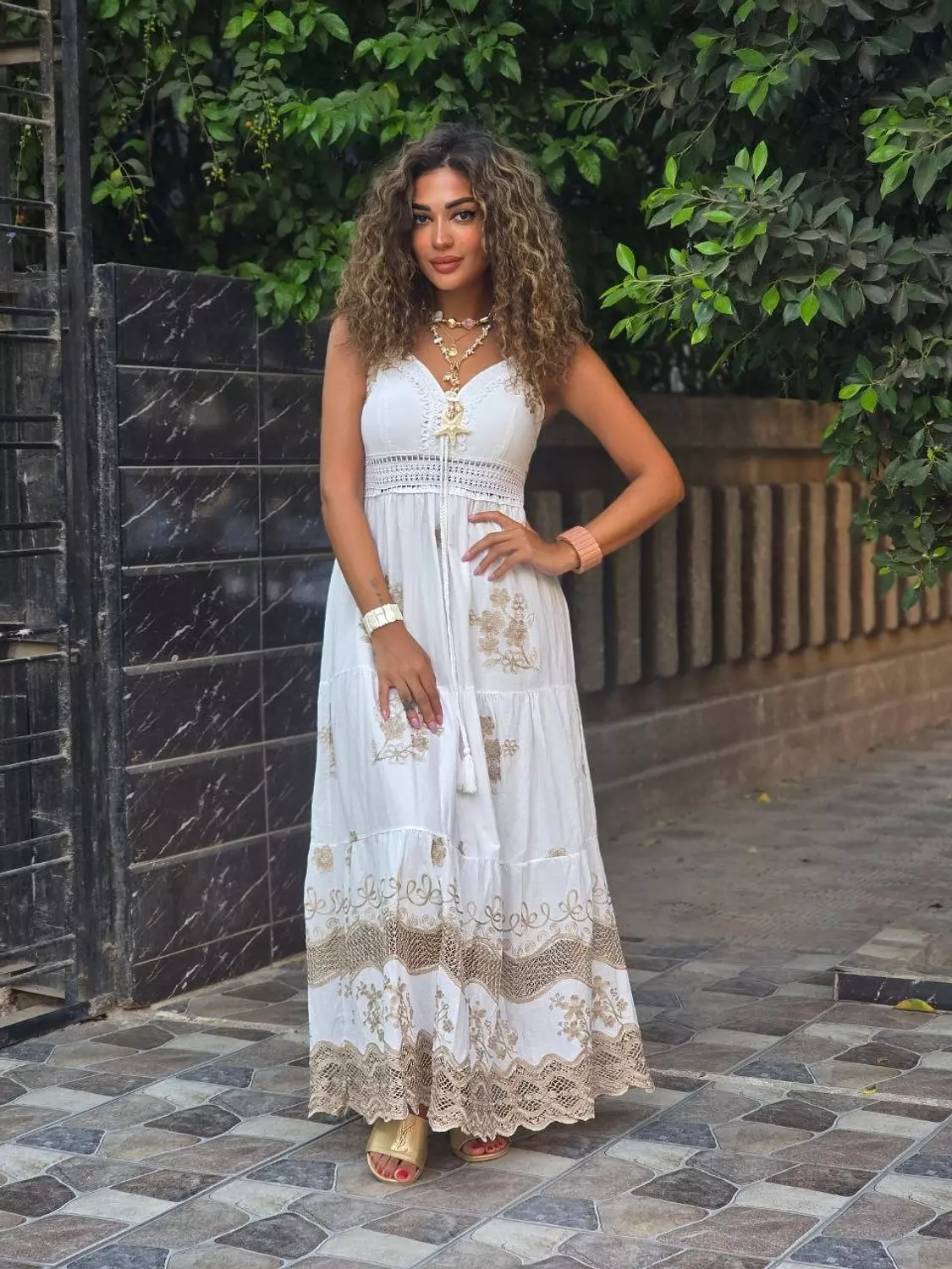 White embroidered dress image