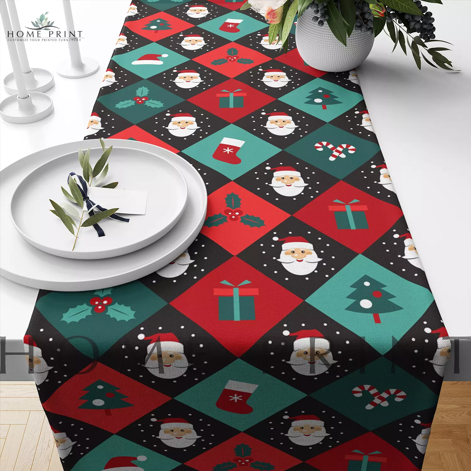 Christmas Runner   - Santa Claus and Gifts - Multi color image