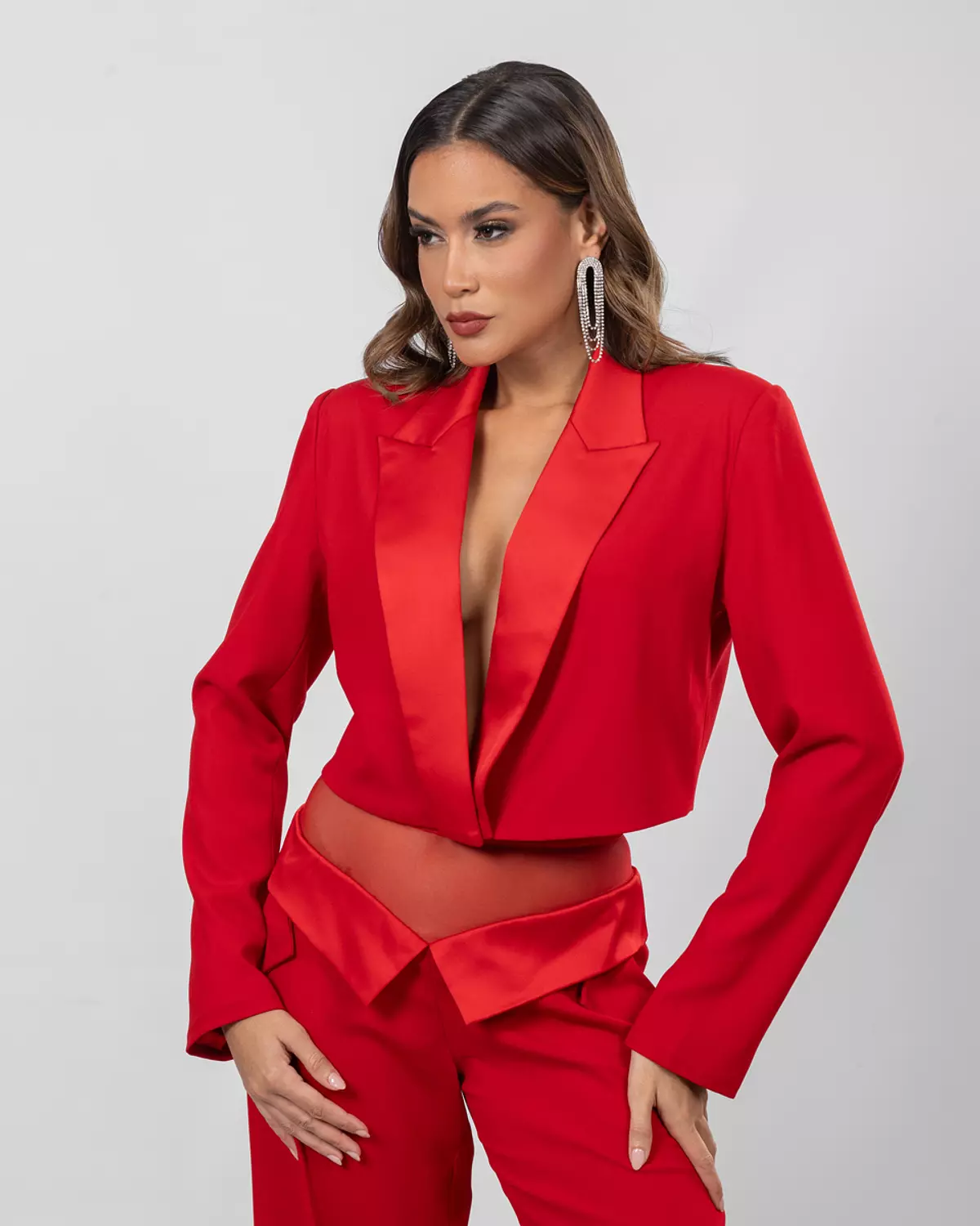 Red cropped blazer  image