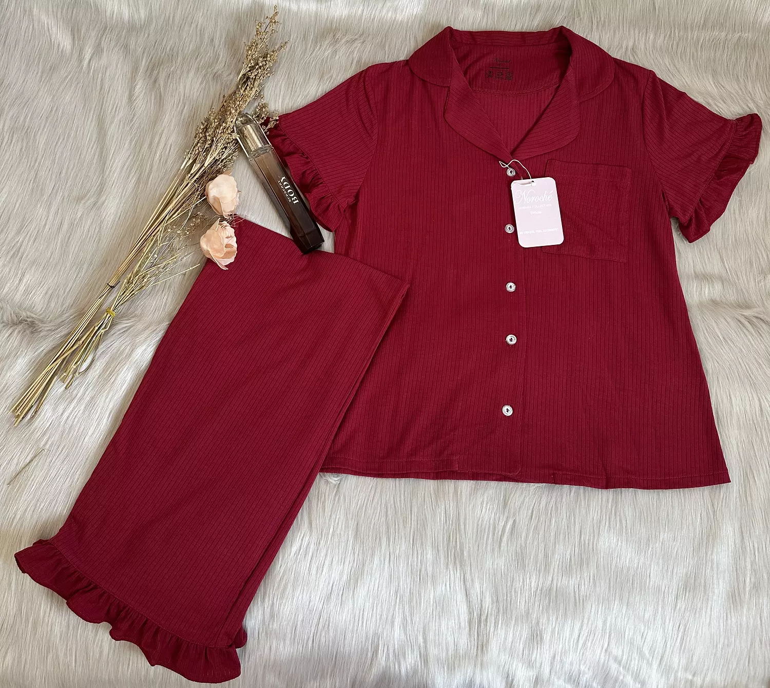Sexy Red Ruffled Cotton PJs 1