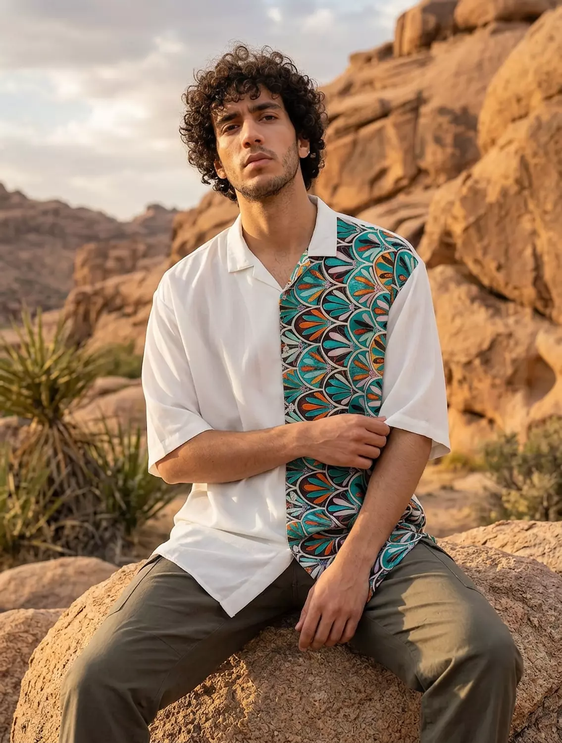 Loosefit Parti-Colored W&G Viscose Shirt image