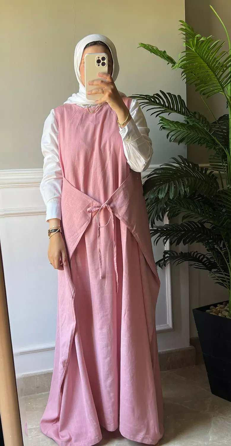 Wrap linen dress in Blush pink 1