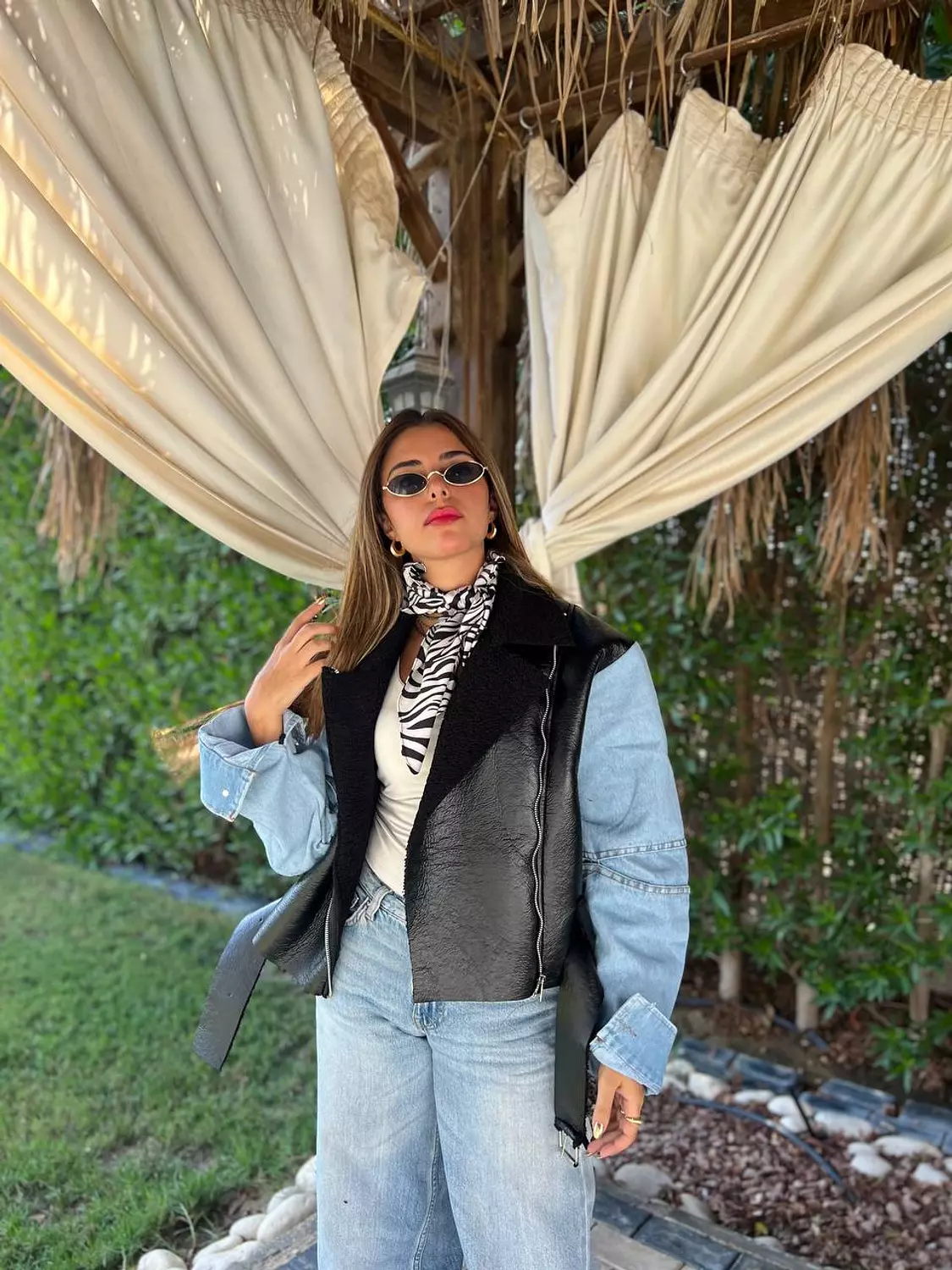 Leather*jeans sleeves jacket 1