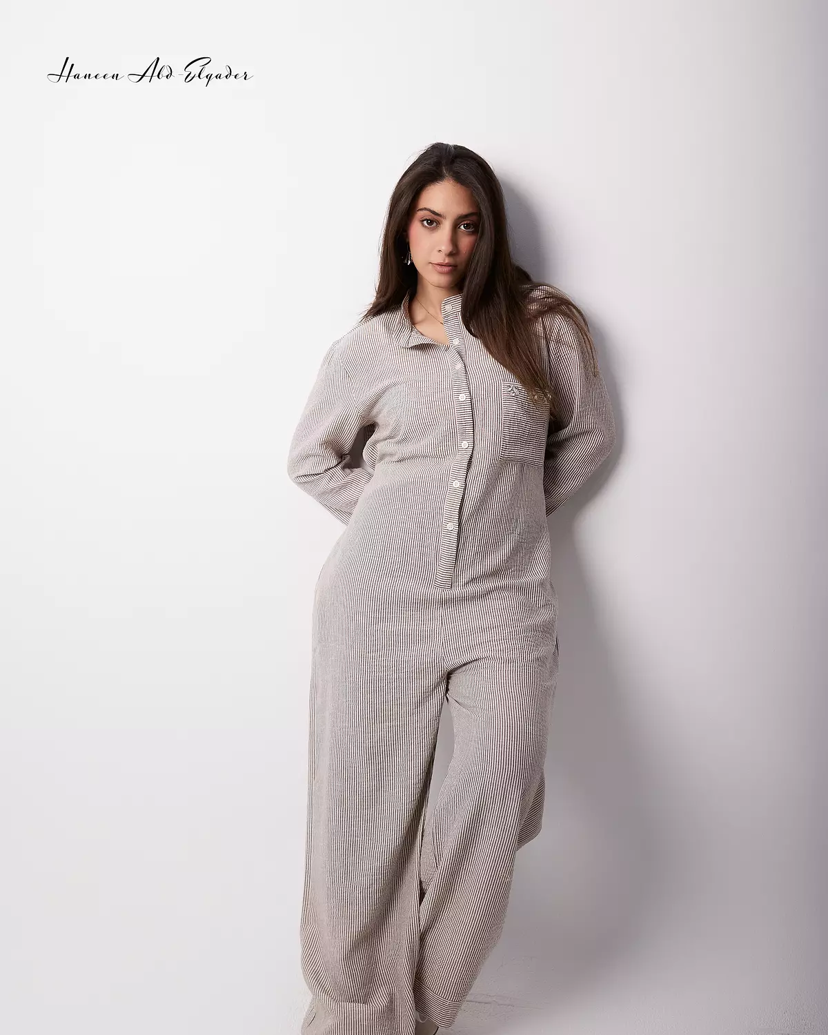 Biege striped jumpsuit  1