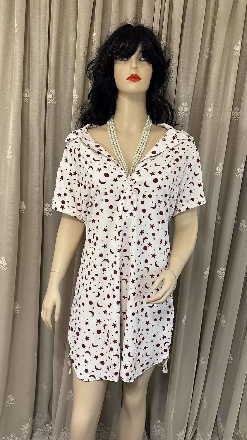 Starry Maroon Premium Cotton Nightshirt image